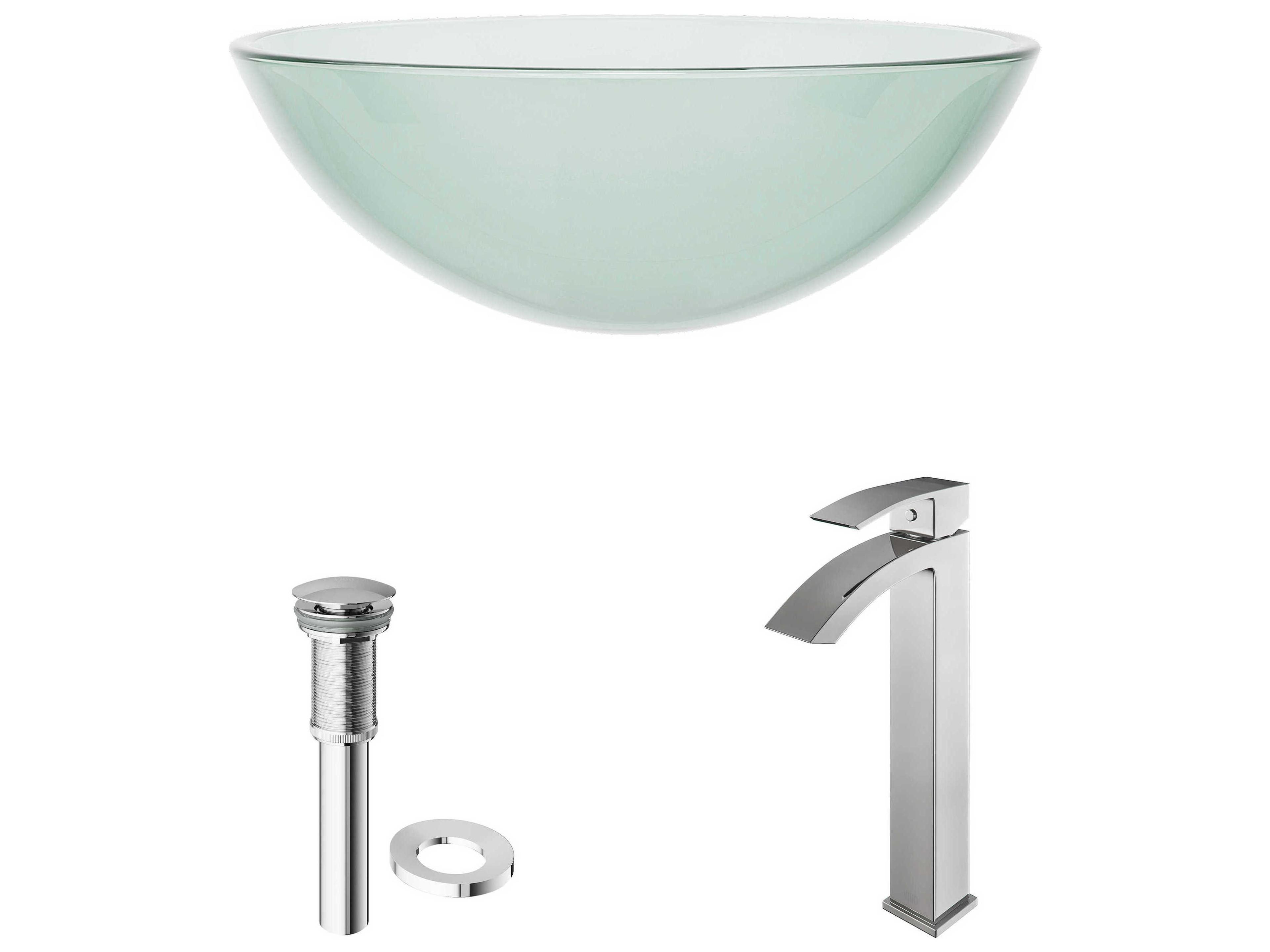 Vigo Crystalline Iridescent 17" Round Vessel Bathroom Sink with Chrome 1-Lever Duris Faucet and Drain