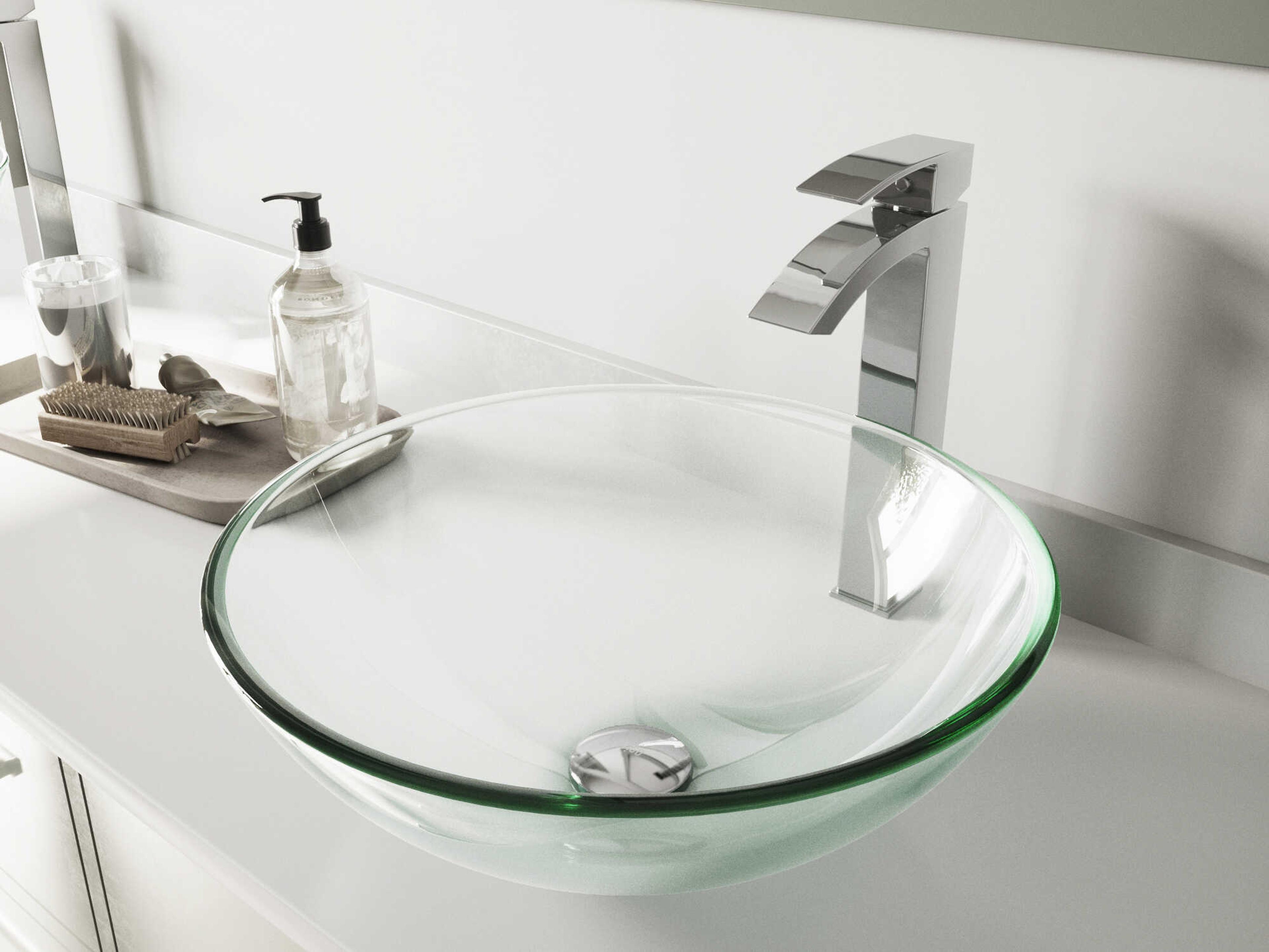 Vigo Crystalline Iridescent 17" Round Vessel Bathroom Sink with Chrome 1-Lever Duris Faucet and Drain