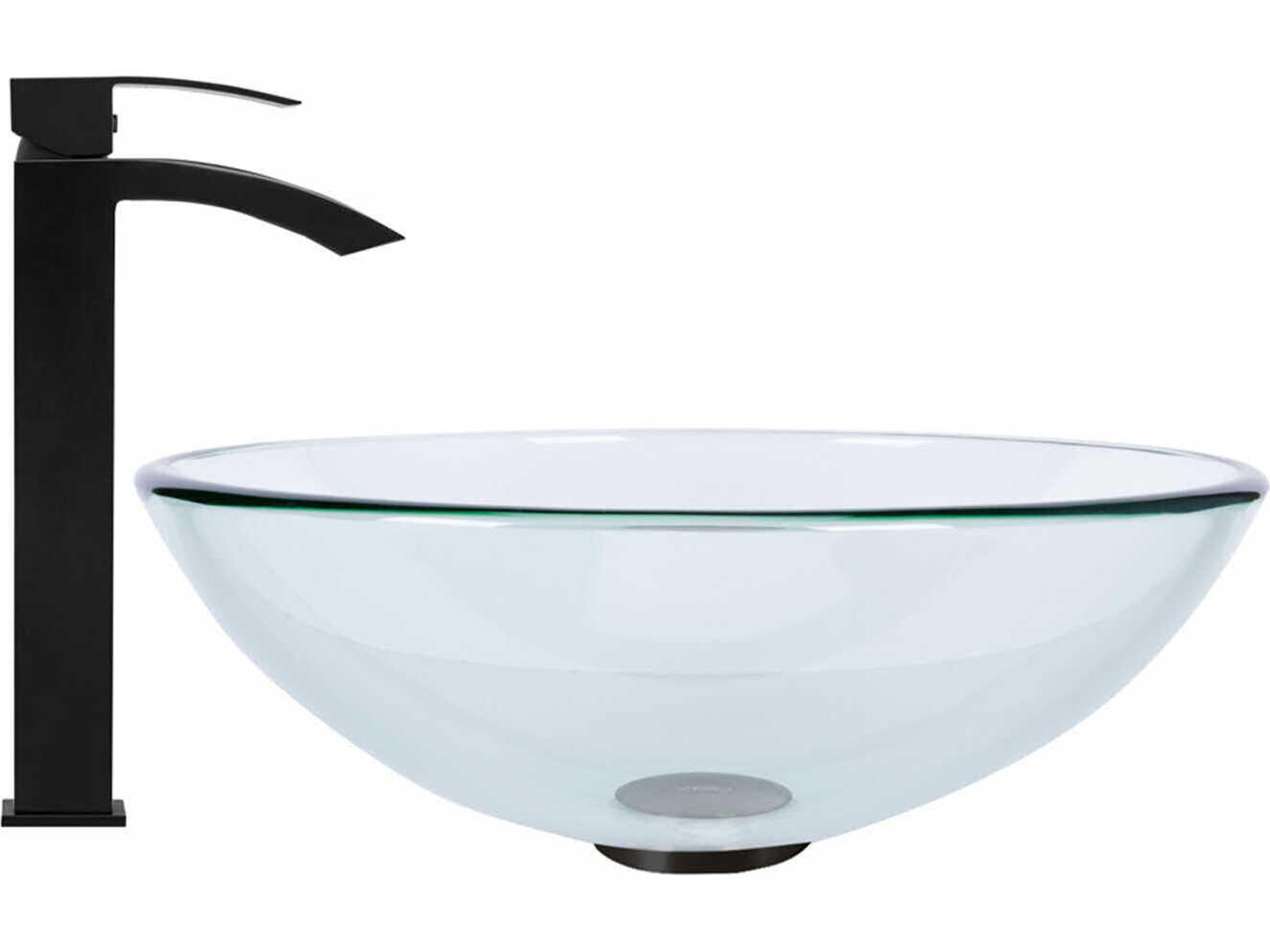 Vigo Crystalline Iridescent 17" Round Vessel Bathroom Sink with Matte Black 1-Lever Duris Faucet and Drain