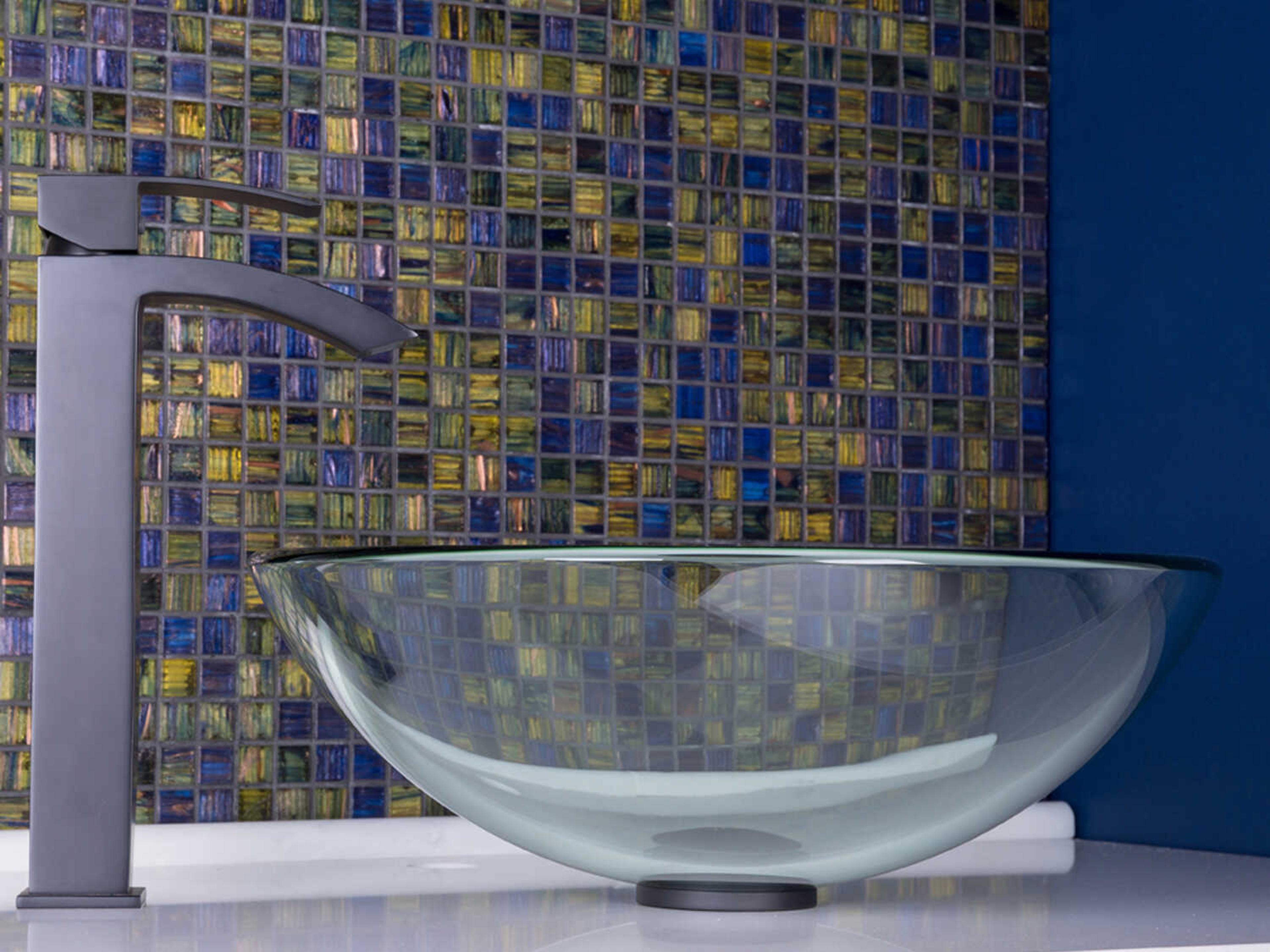 Vigo Crystalline Iridescent 17" Round Vessel Bathroom Sink with Matte Black 1-Lever Duris Faucet and Drain