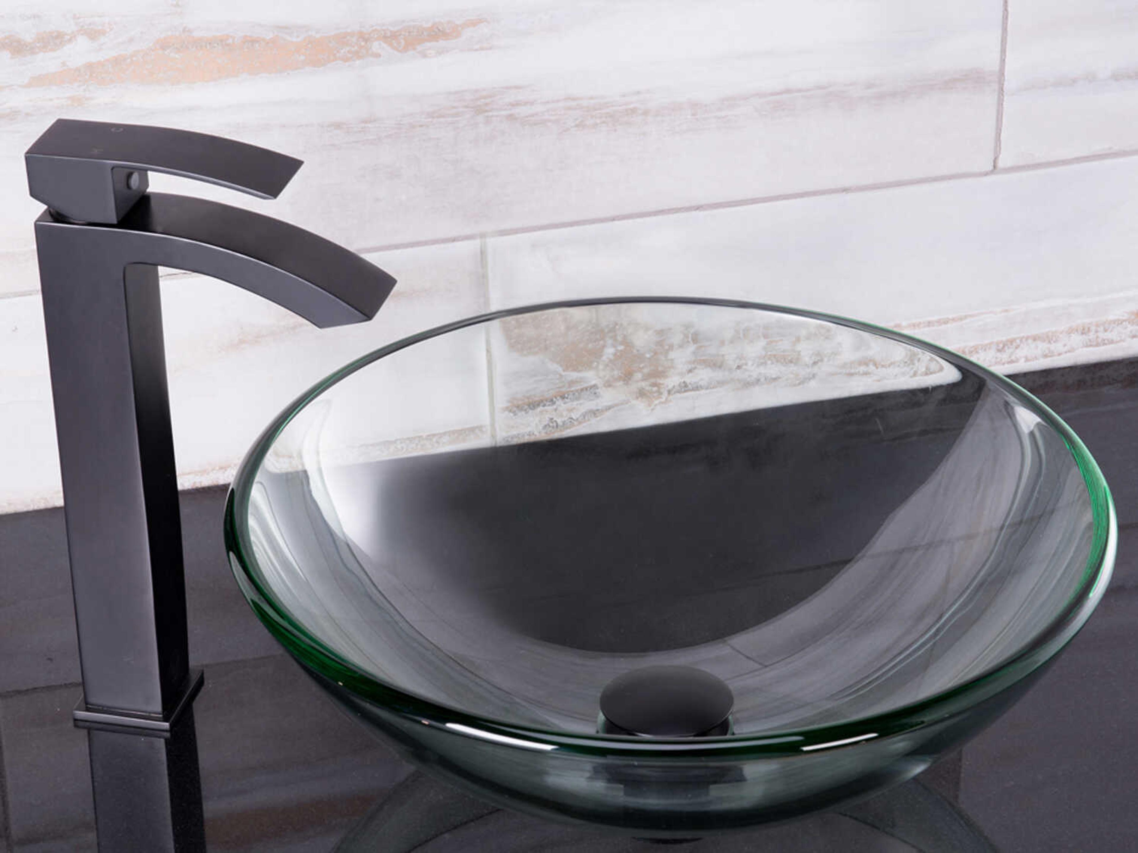 Vigo Crystalline Iridescent 17" Round Vessel Bathroom Sink with Matte Black 1-Lever Duris Faucet and Drain