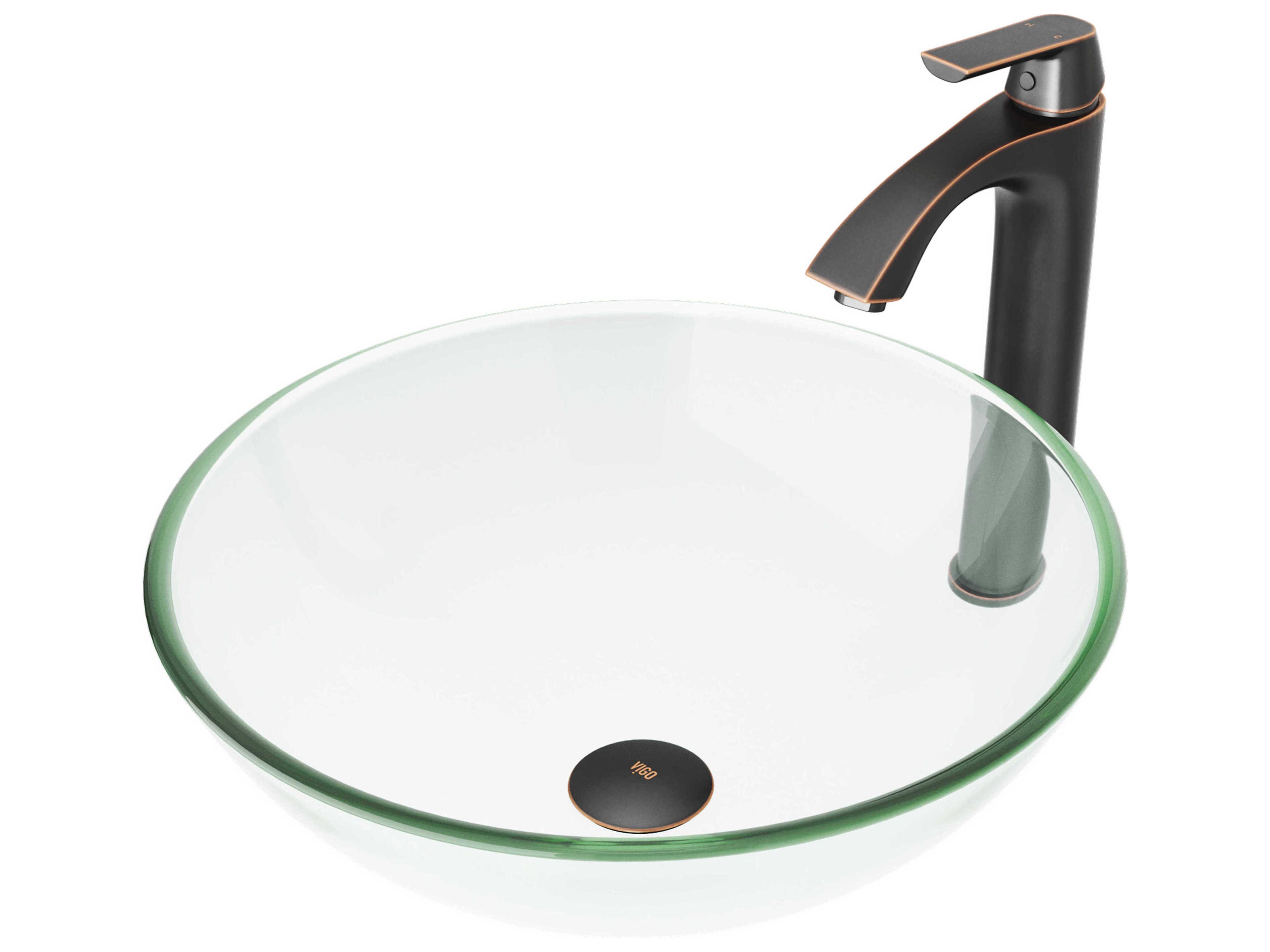 Crystalline Iridescent 17" Round Vessel Bathroom Sink with Antique Rubbed Bronze 1-Lever Linus Faucet and Drain