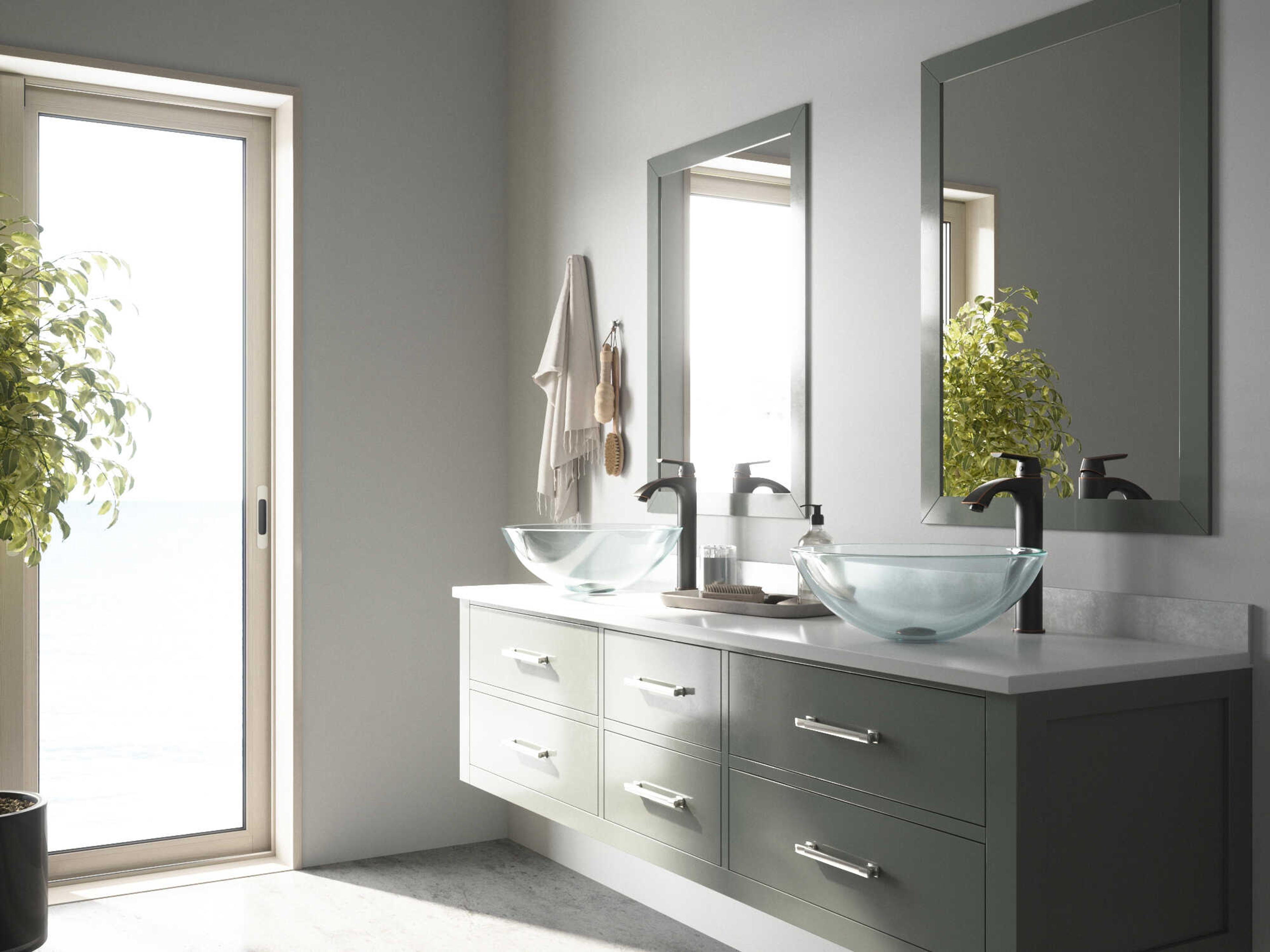 Vigo Crystalline Iridescent 17" Round Vessel Bathroom Sink with Antique Rubbed Bronze 1-Lever Linus Faucet and Drain