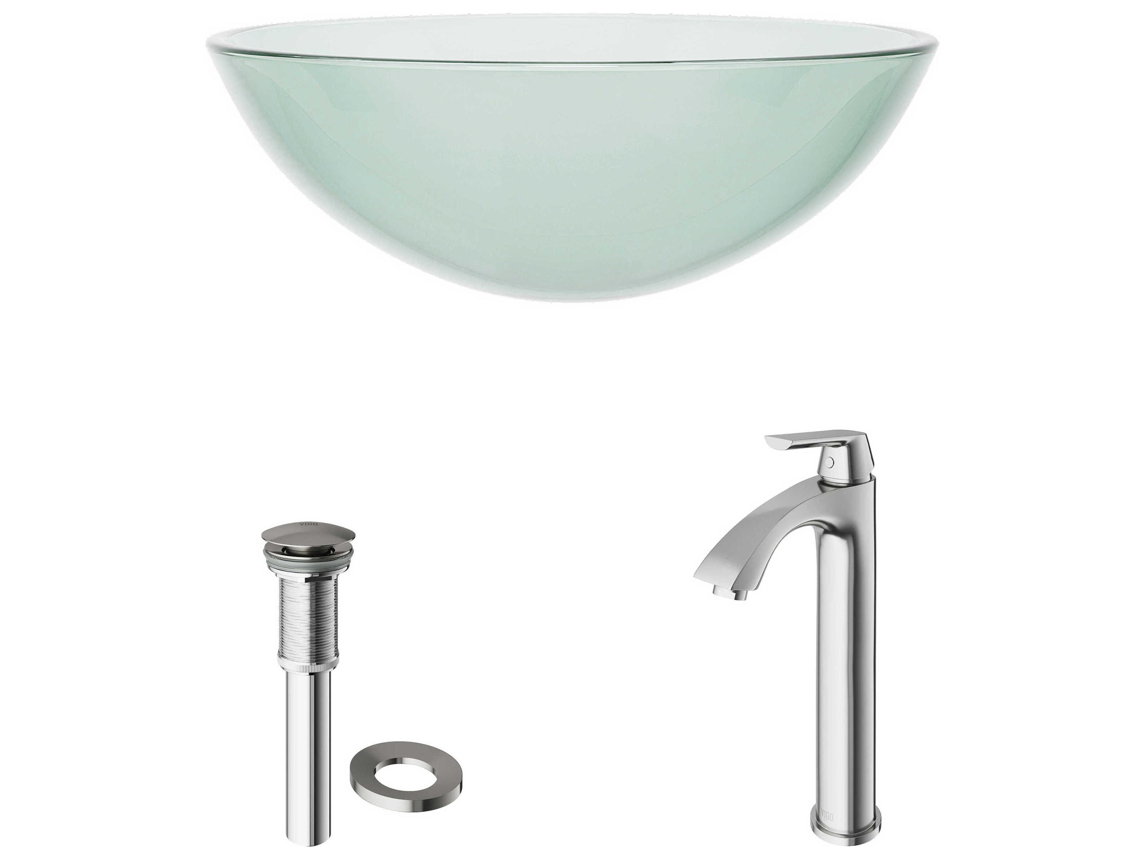 Vigo Crystalline Iridescent 17" Round Vessel Bathroom Sink with Brushed Nickel 1-Lever Linus Faucet and Drain