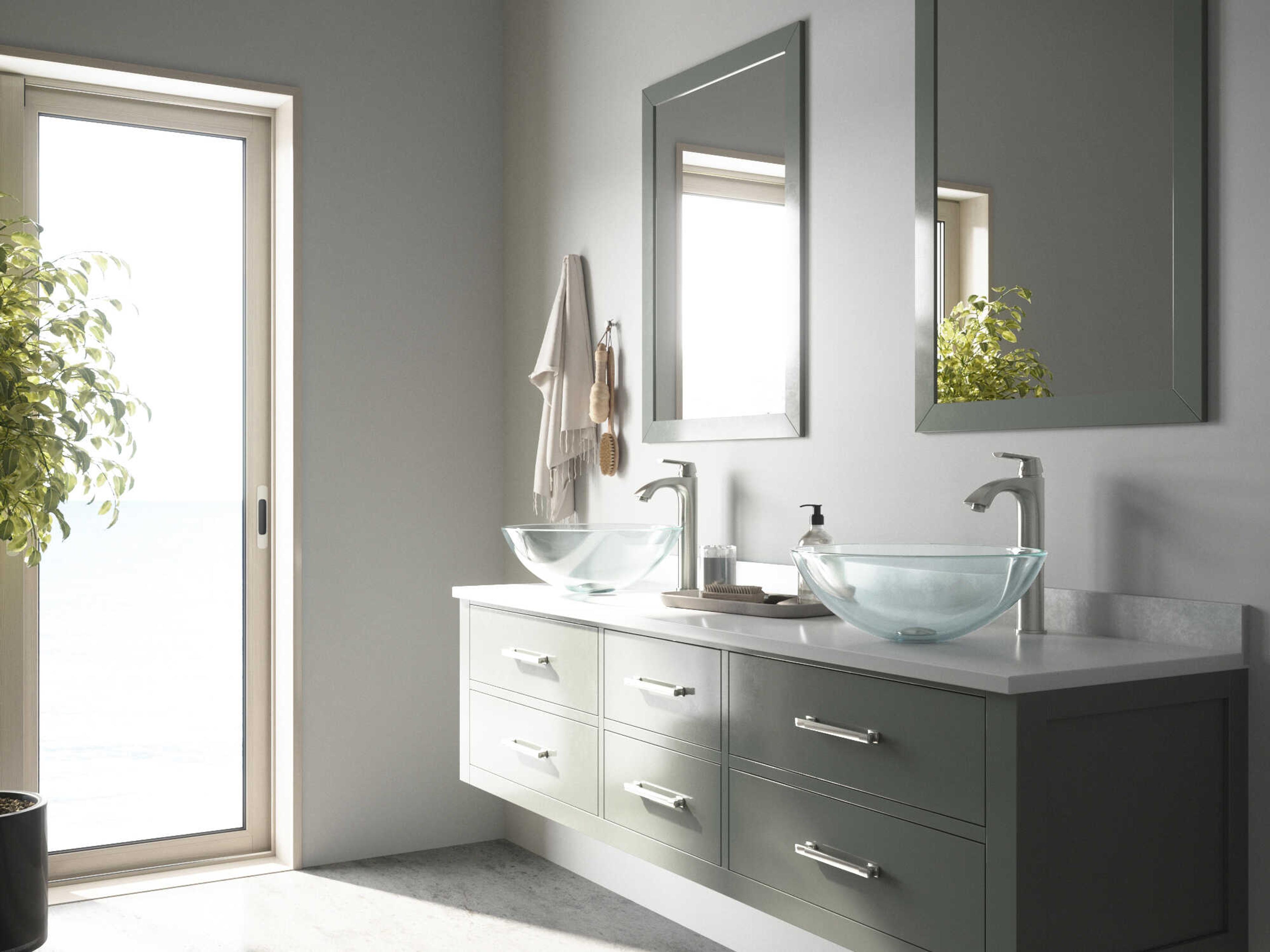 Vigo Crystalline Iridescent 17" Round Vessel Bathroom Sink with Brushed Nickel 1-Lever Linus Faucet and Drain