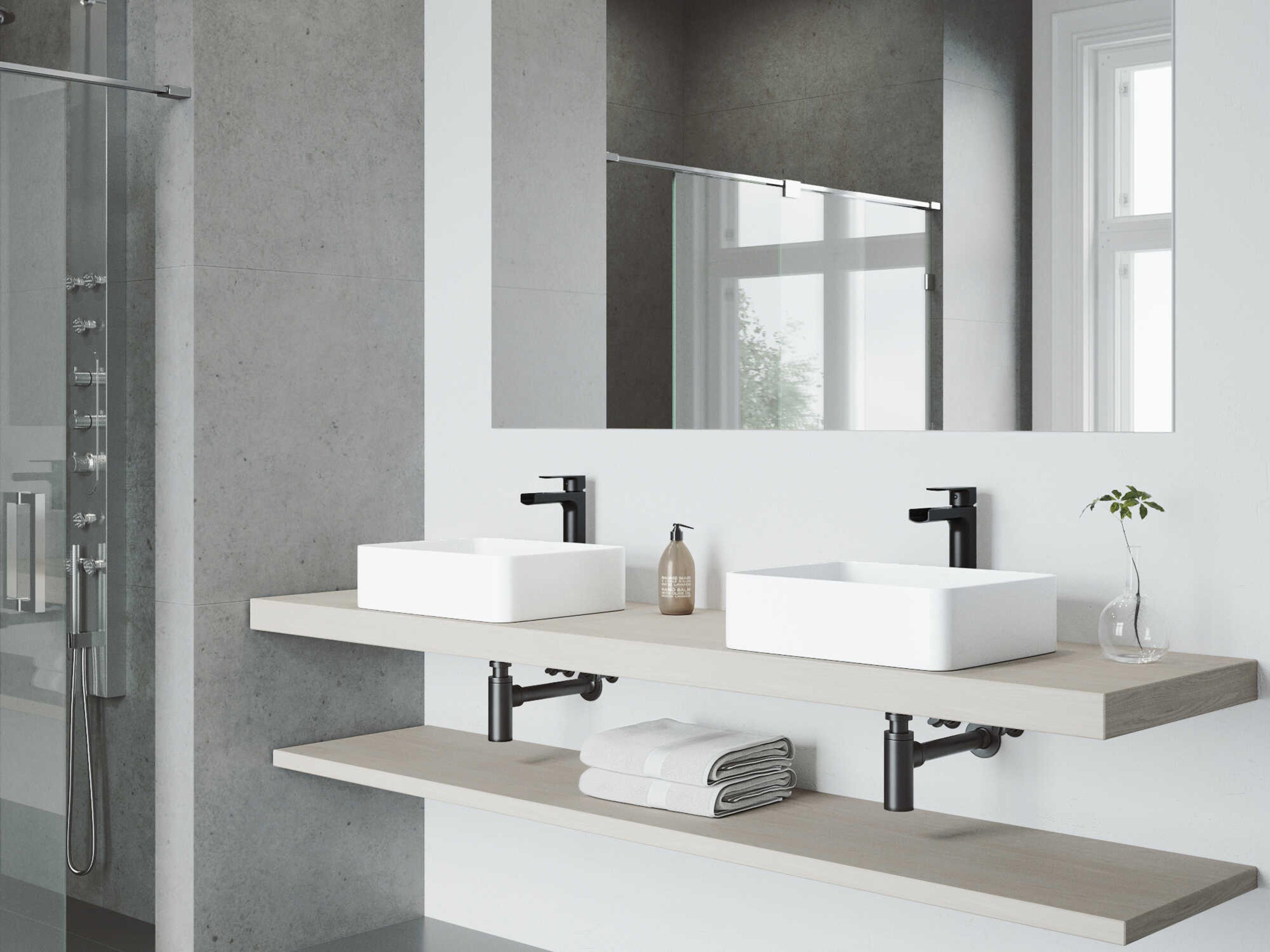 Vigo Jasmine Matte White 18" Rectangular Vessel Bathroom Sink with Matte Black 1-Handle Amada Faucet and Drain