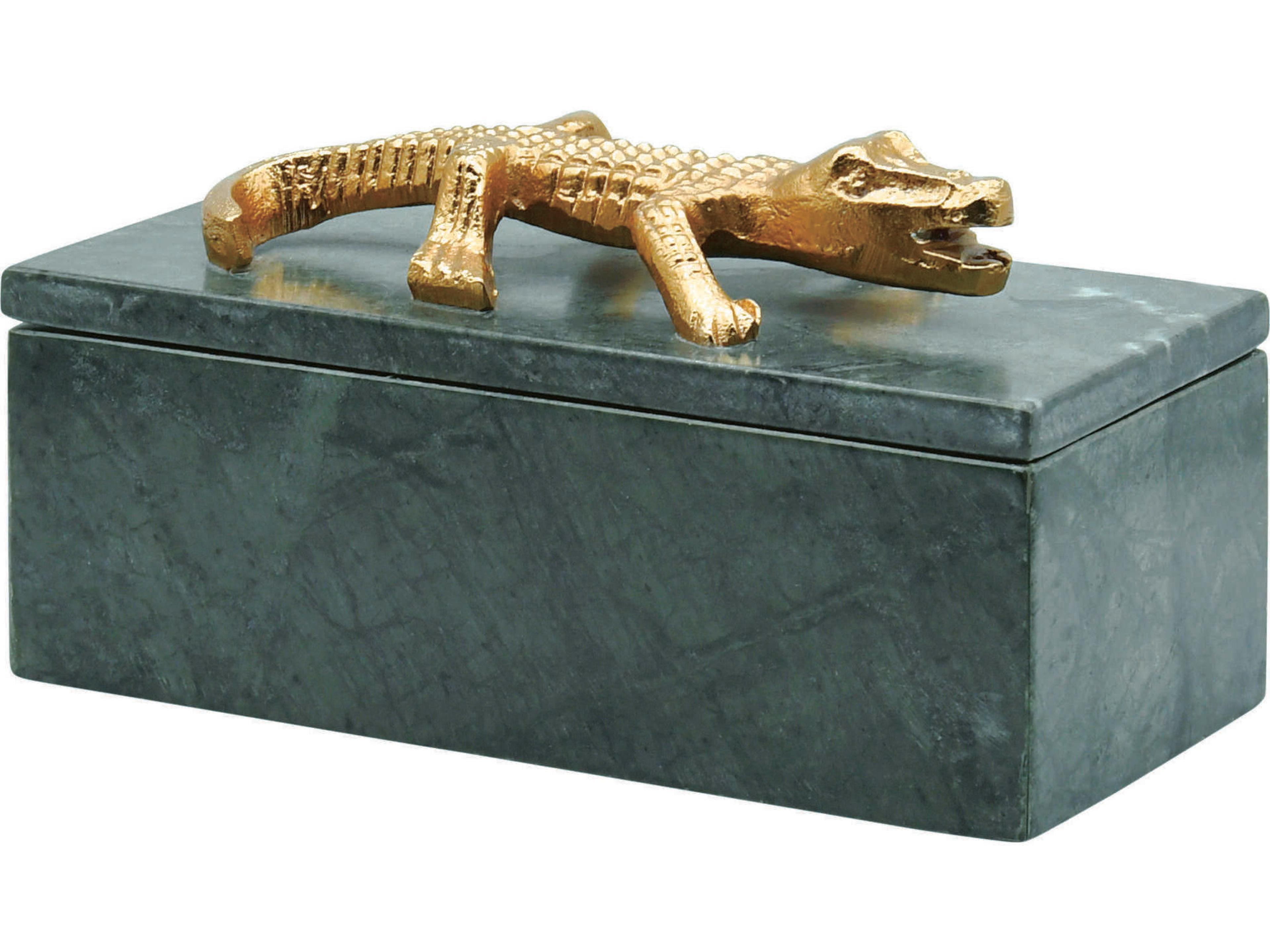 Green Marble Box With Brass Alligator Handle
