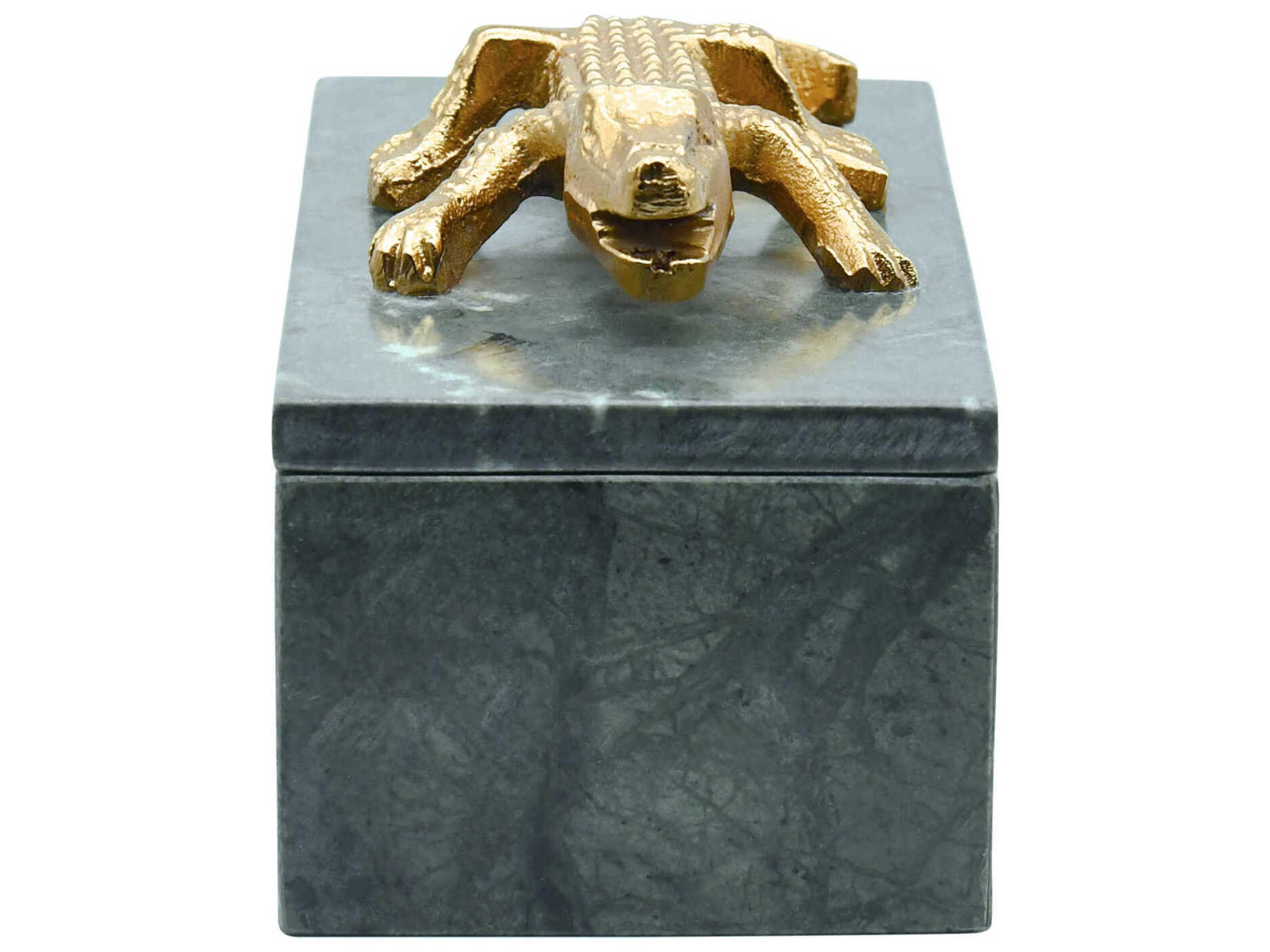 Worlds Away Green Marble Box With Brass Alligator Handle