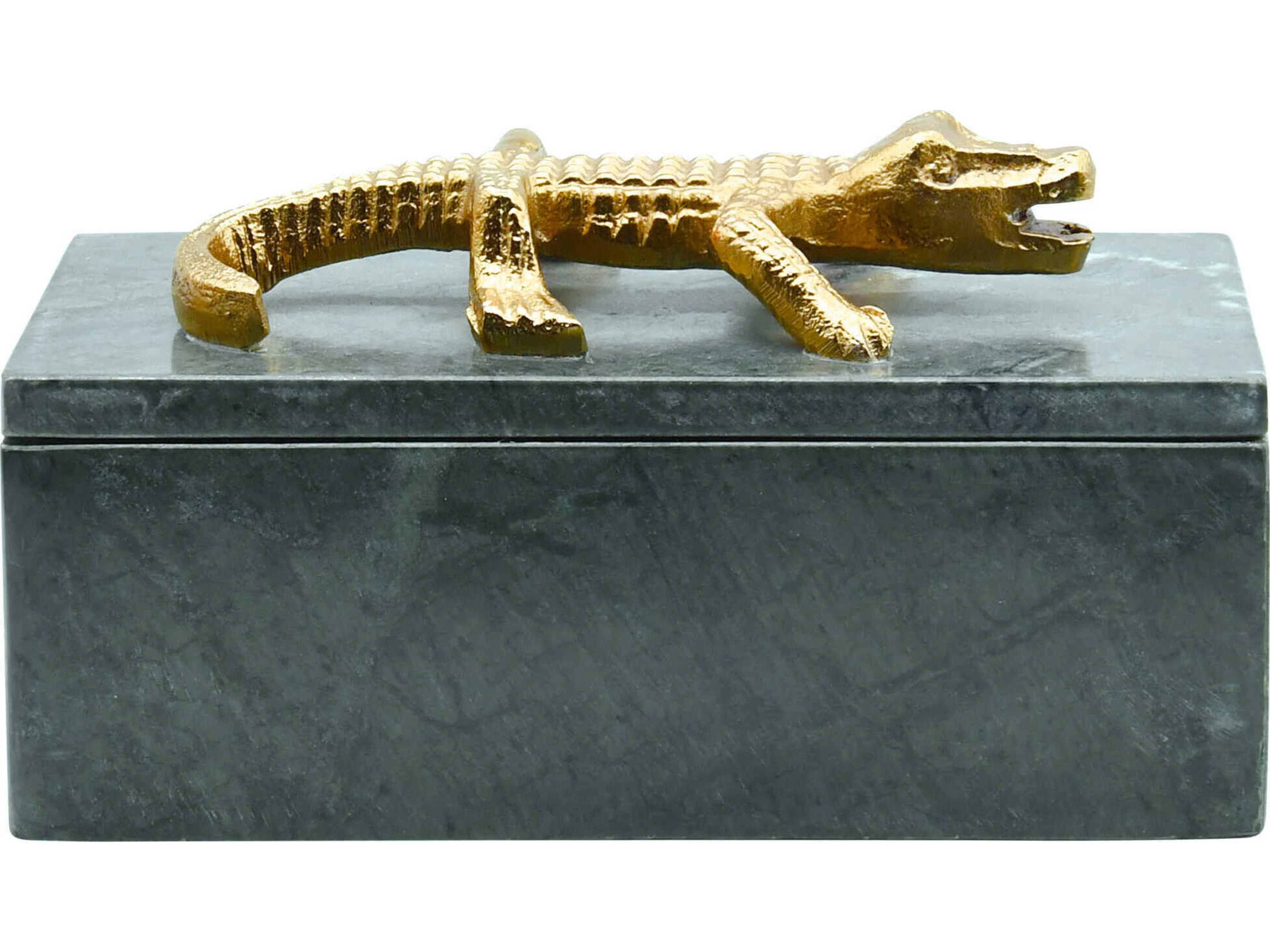 Worlds Away Green Marble Box With Brass Alligator Handle