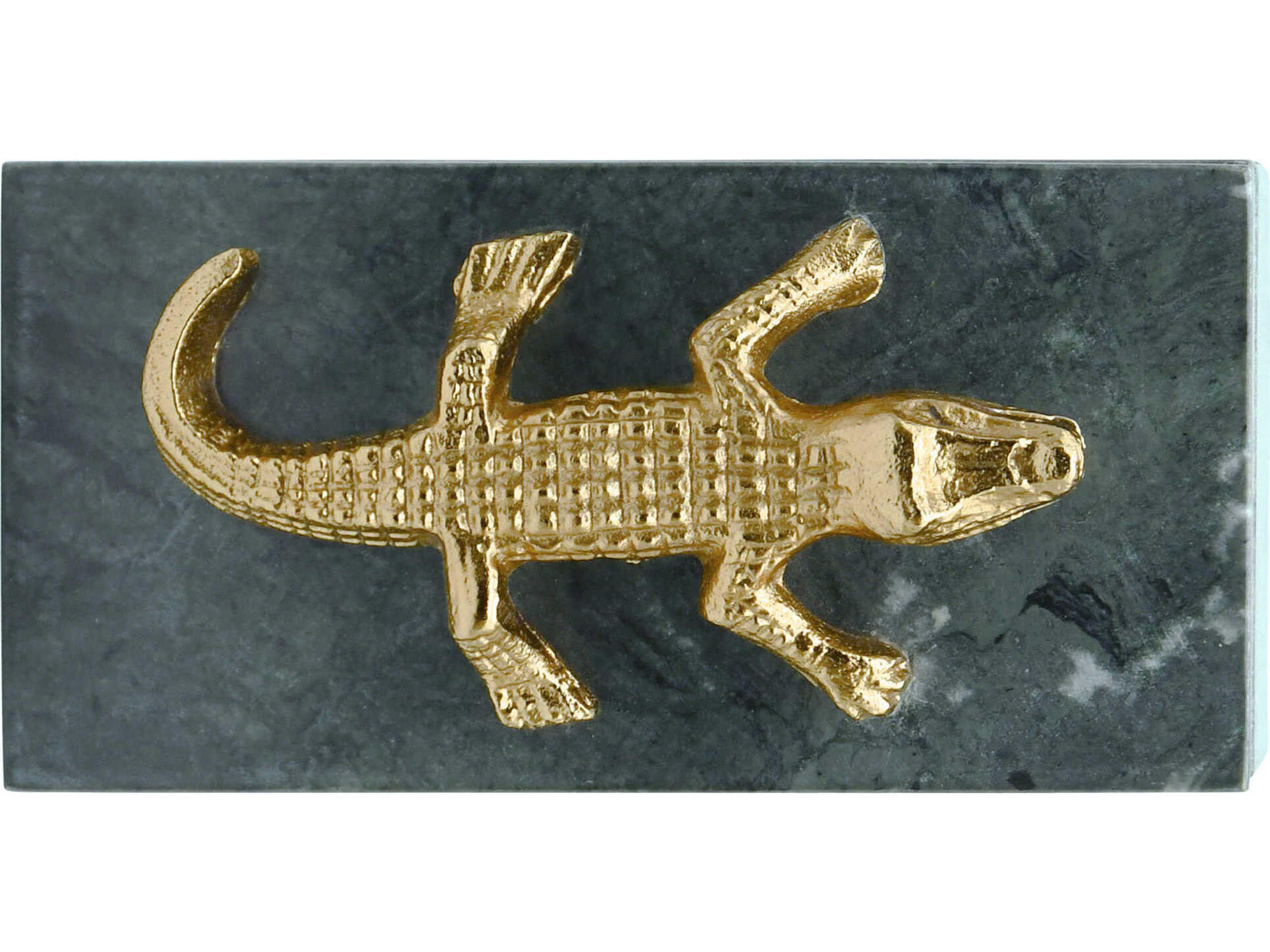 Worlds Away Green Marble Box With Brass Alligator Handle