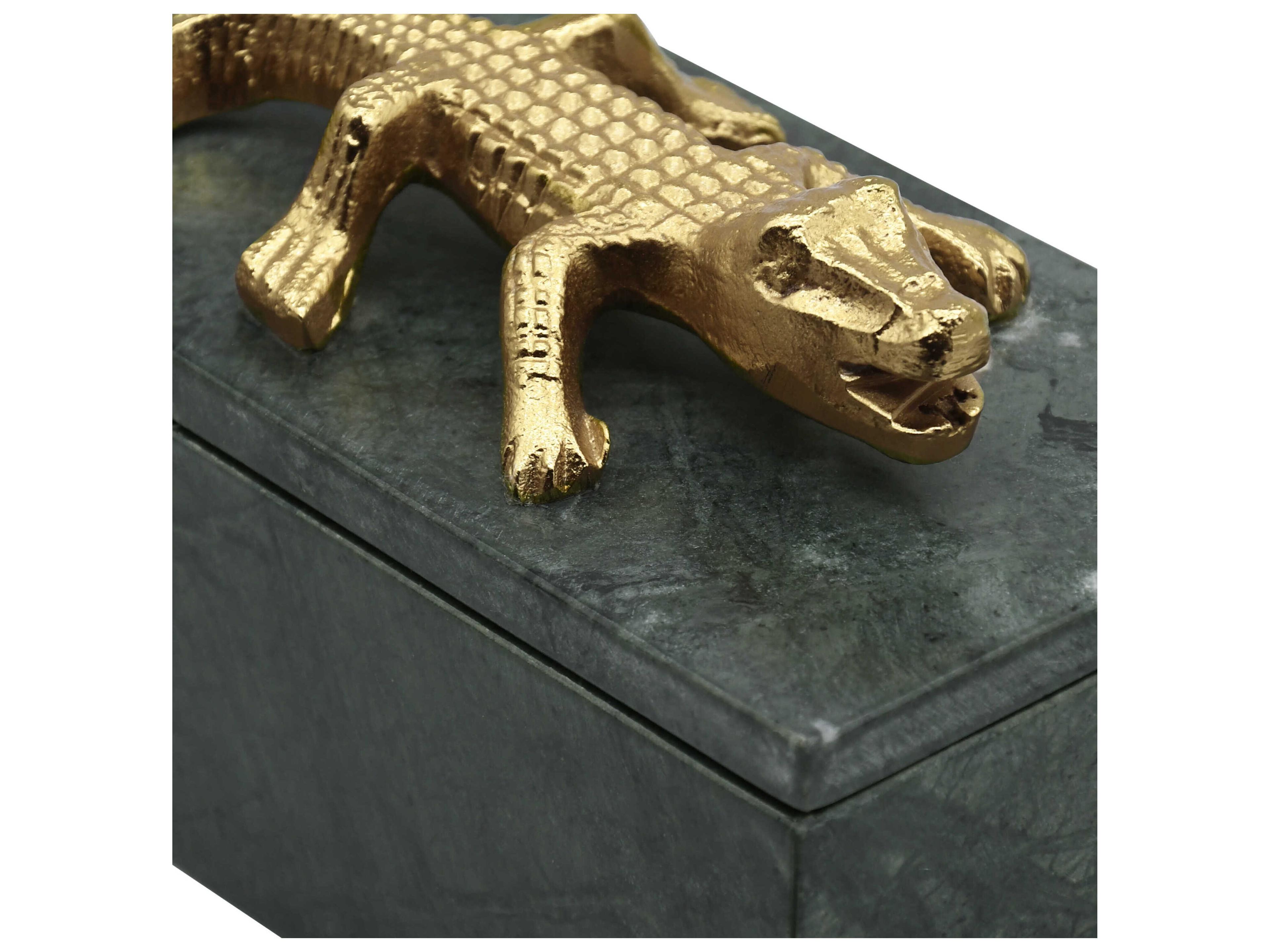 Worlds Away Green Marble Box With Brass Alligator Handle
