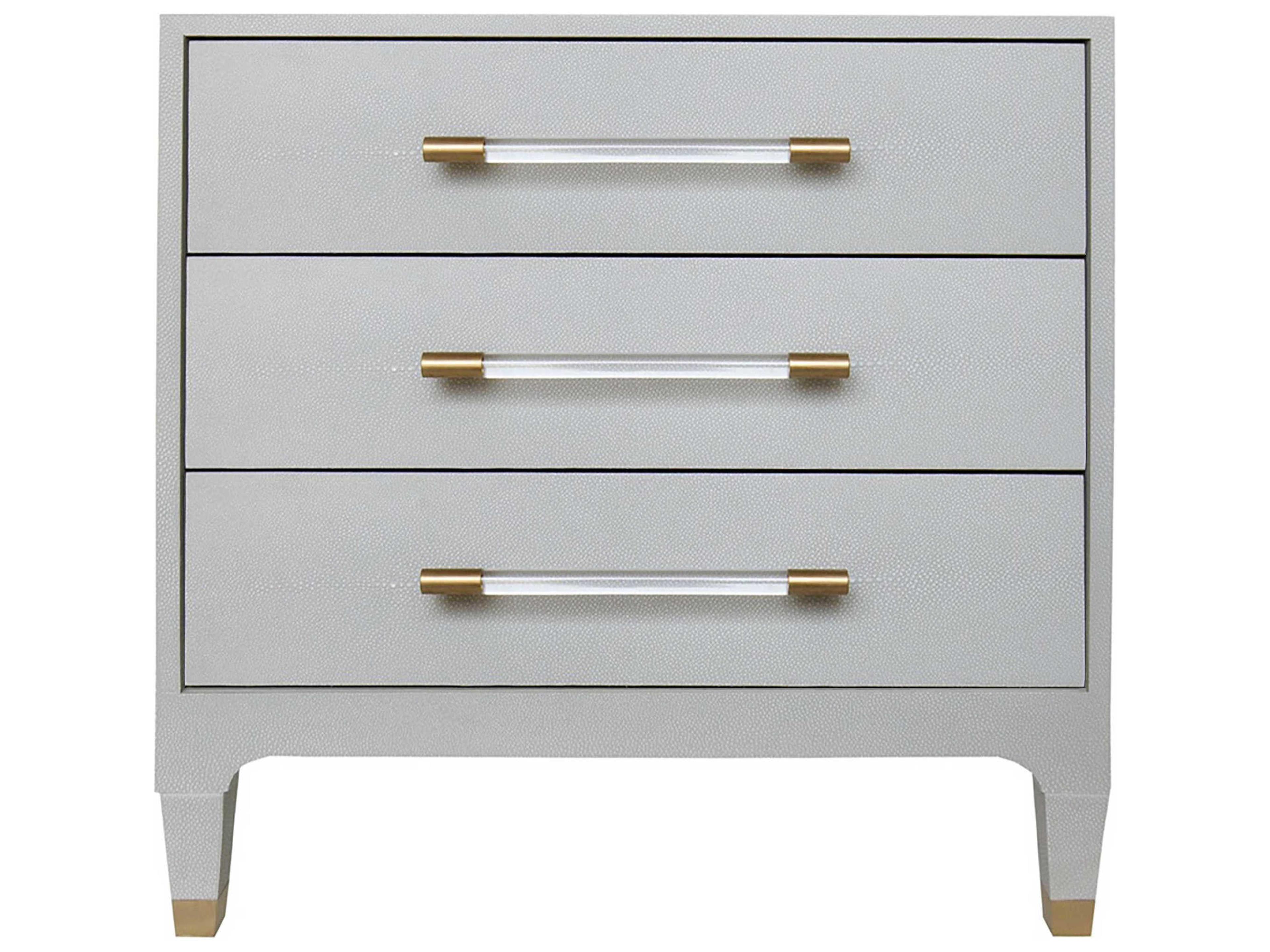 3-Drawers Gray Hardwood Nightstand