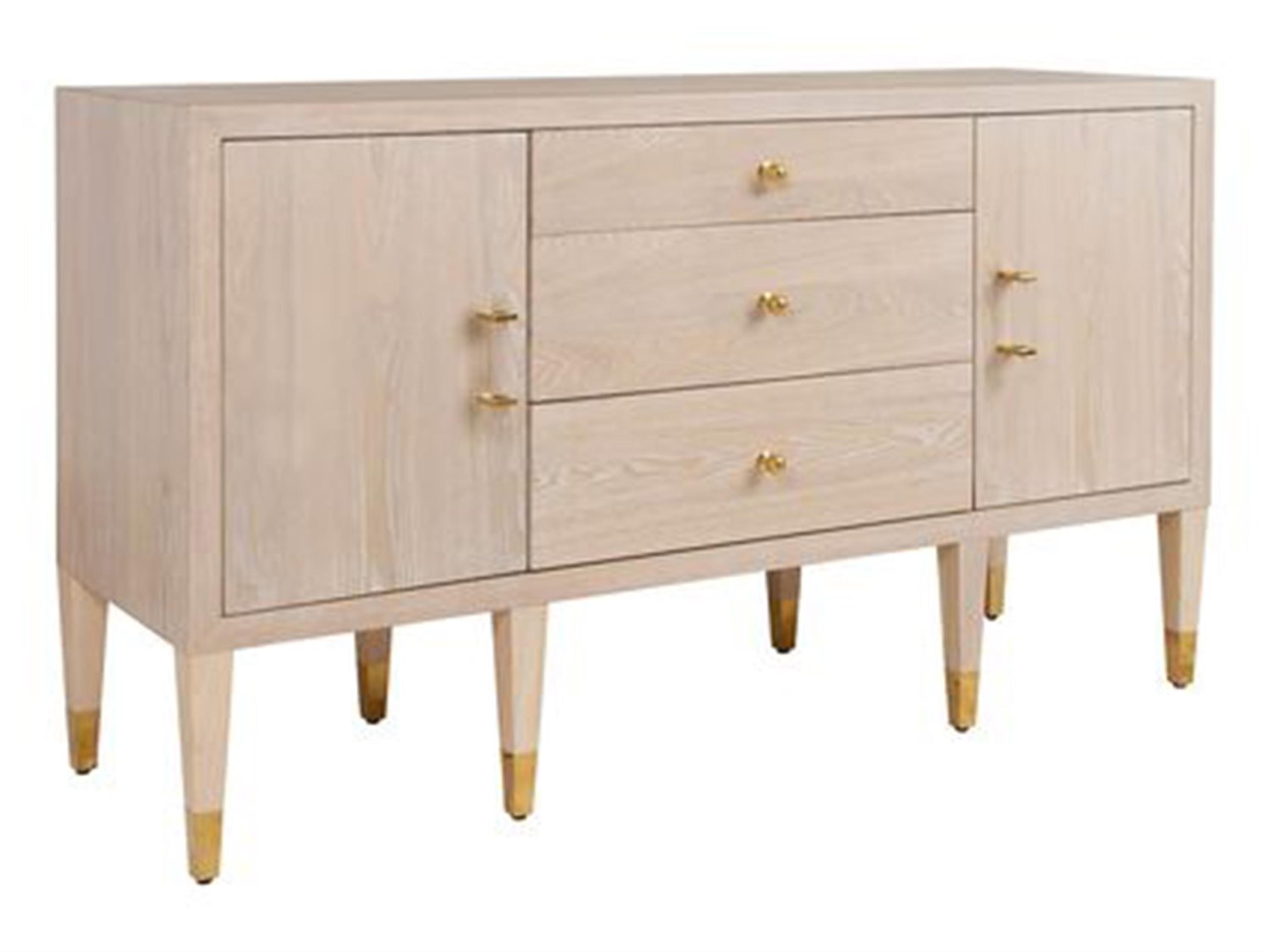 58" Oak Wood Cerused Brass Sideboard