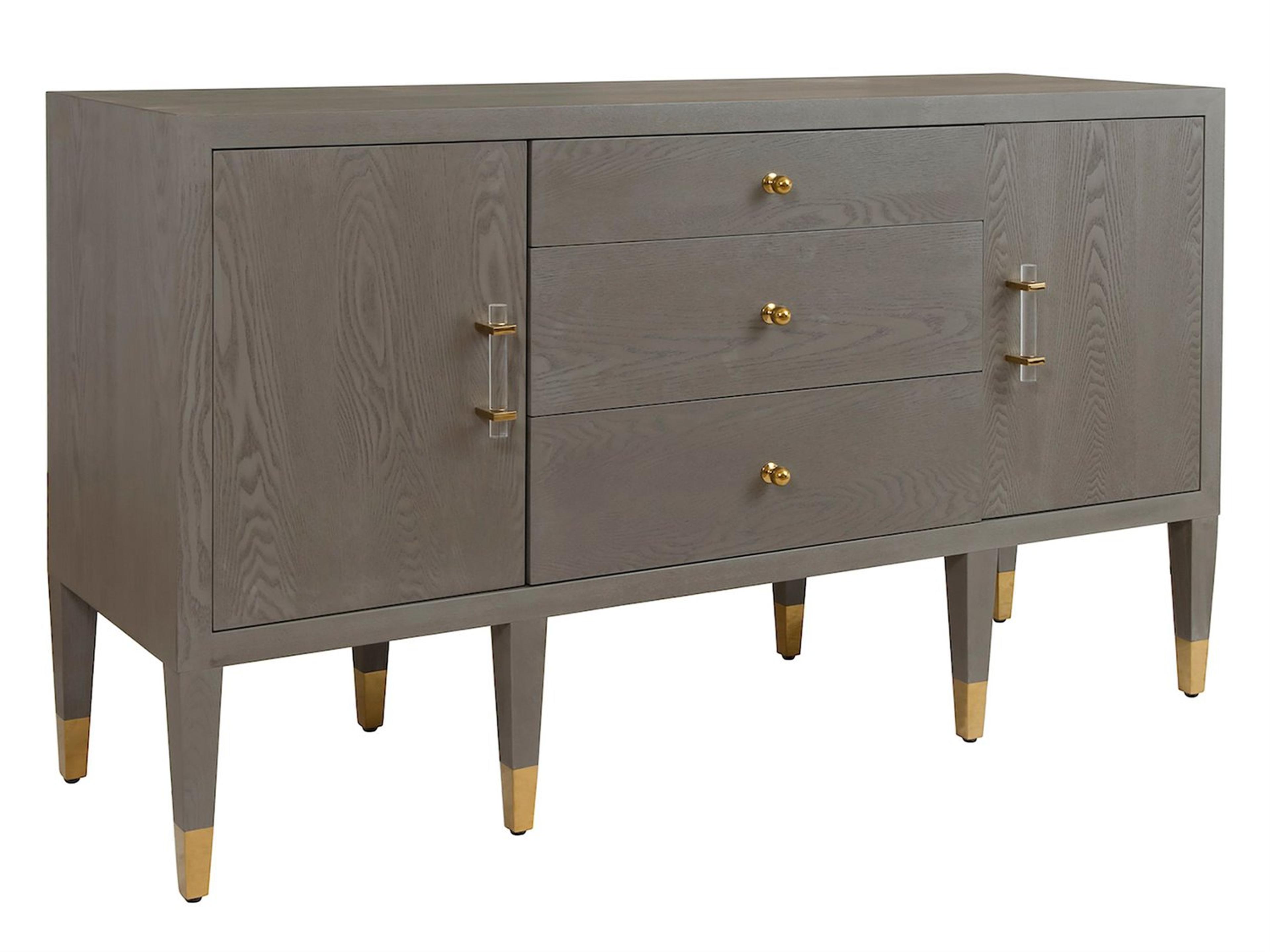 58" Oak Wood Smoke Grey Brass Sideboard
