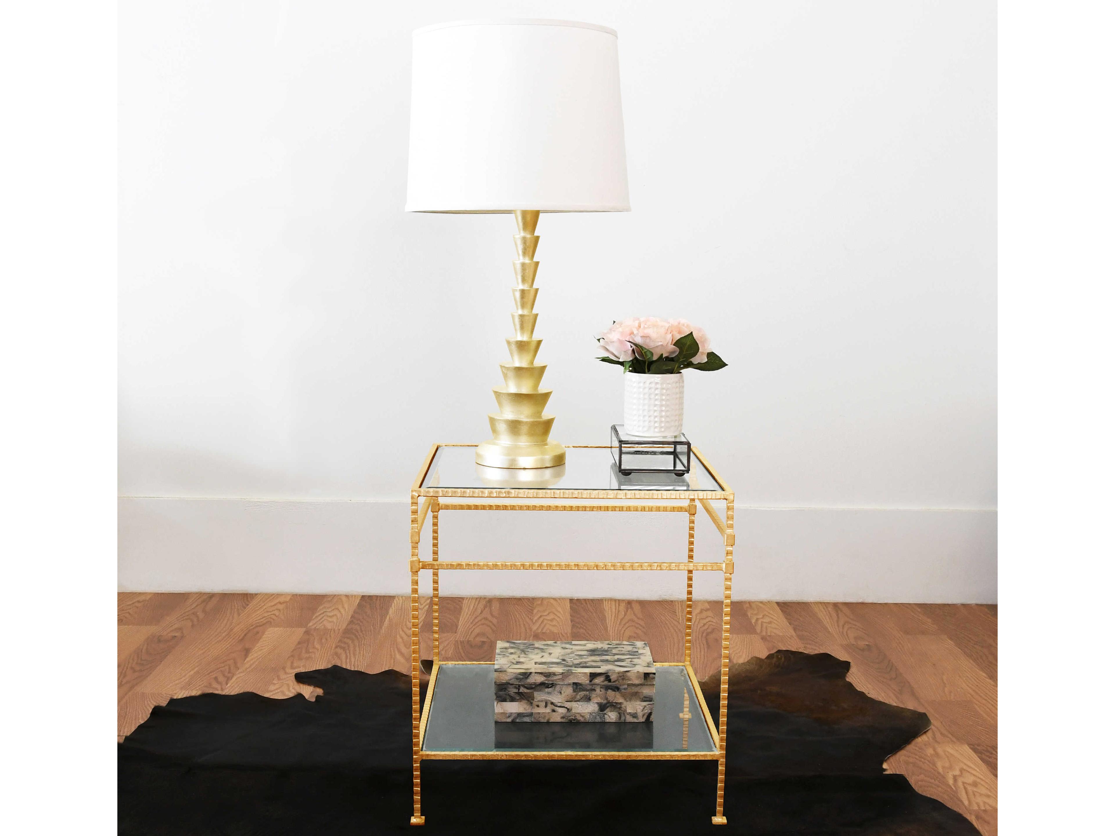 Worlds Away Square Glass Gold Leaf End Table