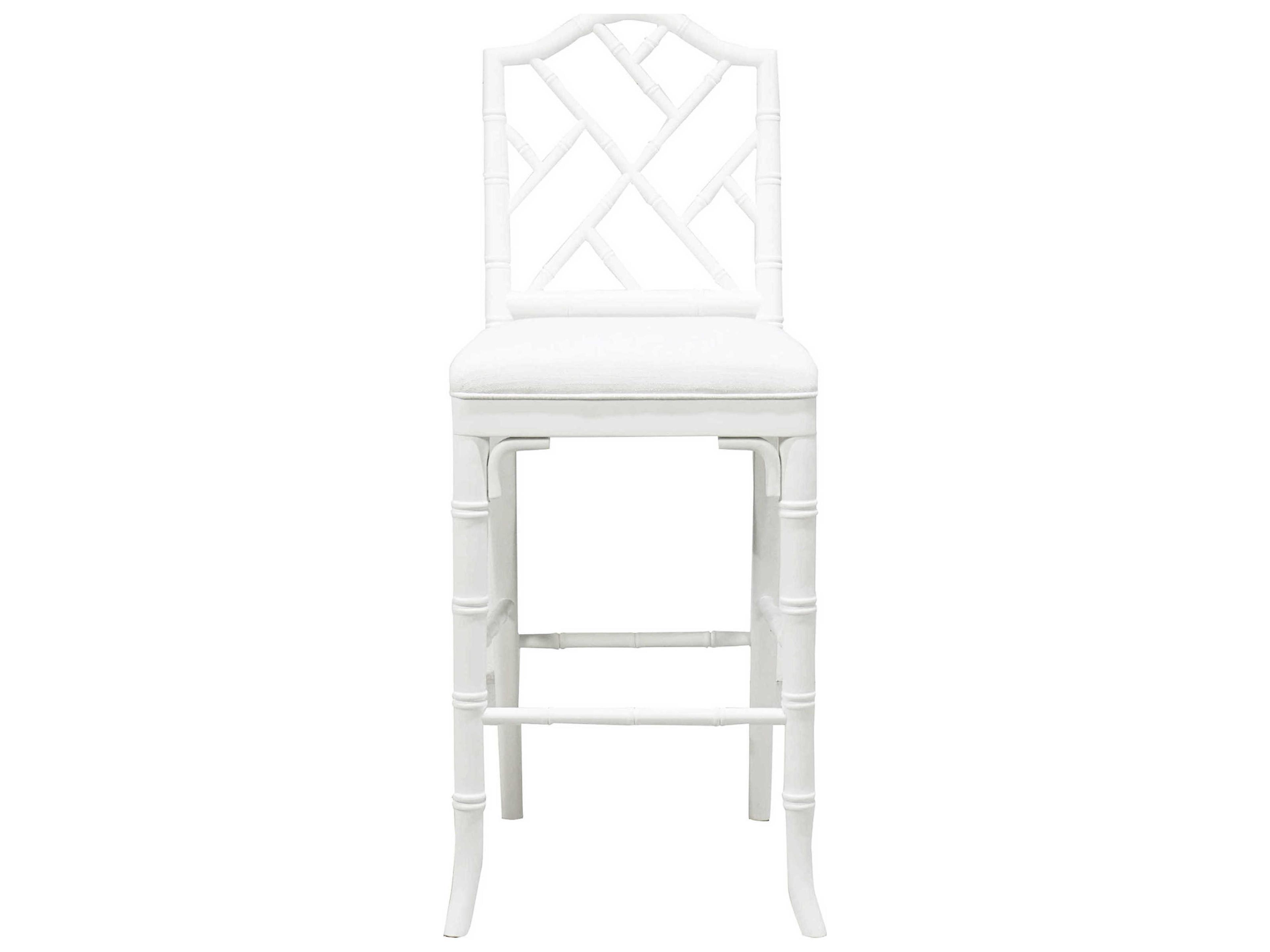 Upholstered Hardwood White Linen Matte Lacquer Counter Stool