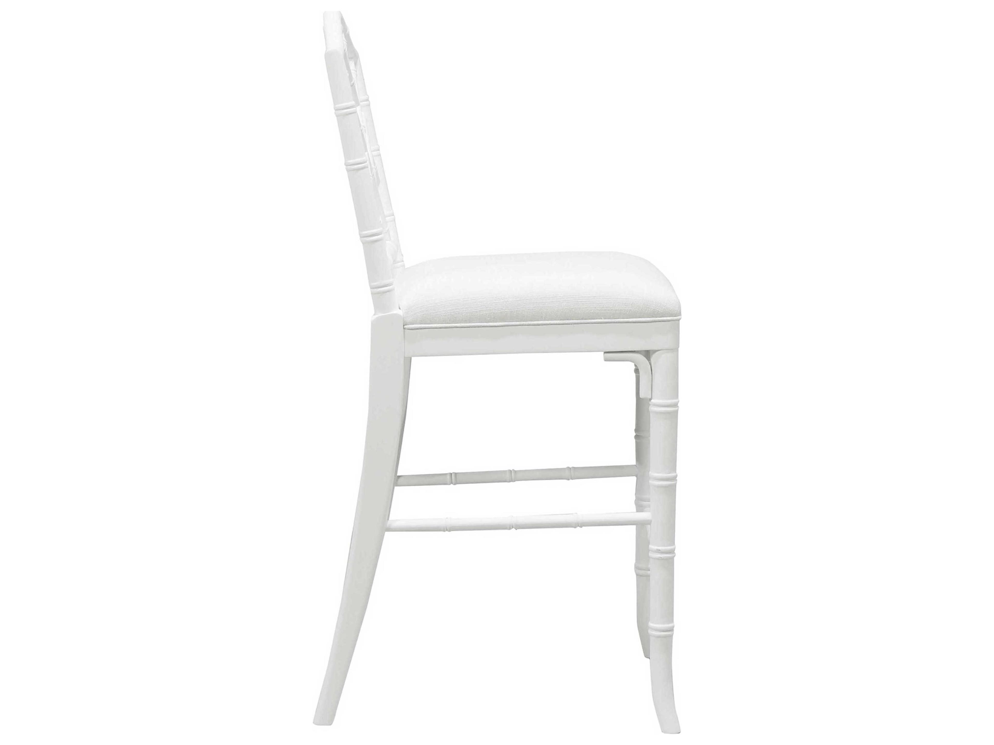 Worlds Away Upholstered Hardwood White Linen Matte Lacquer Counter Stool