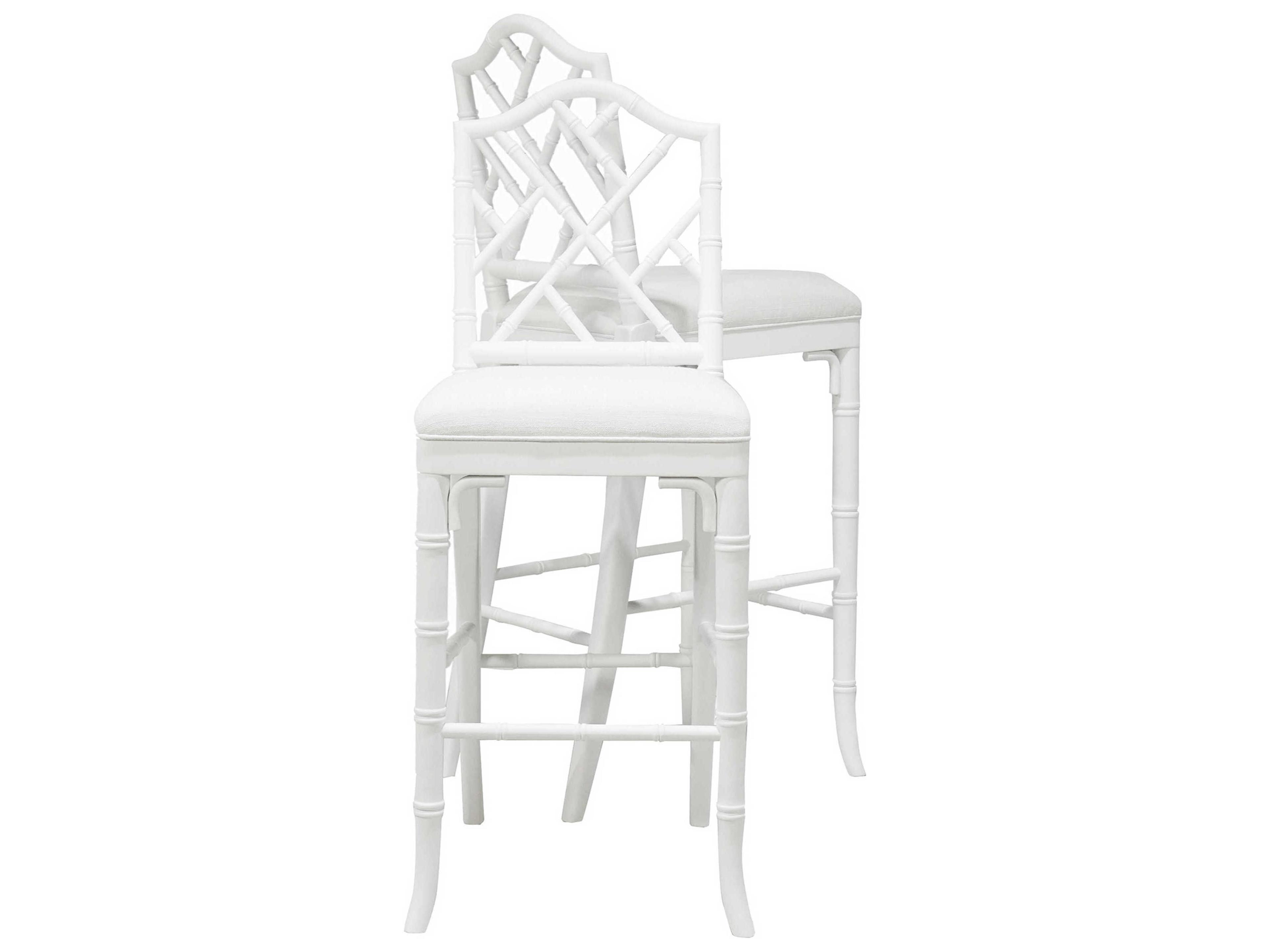 Worlds Away Upholstered Hardwood White Linen Matte Lacquer Counter Stool