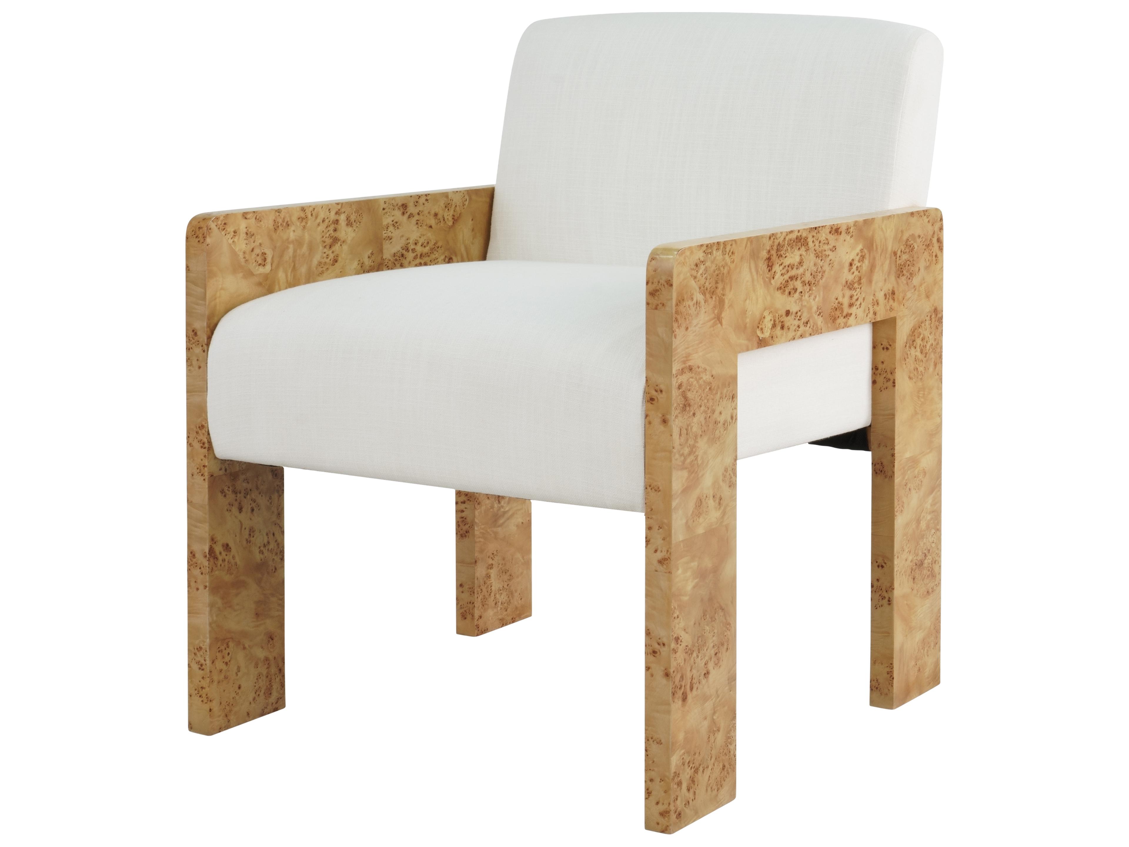 Worlds Away Burlwood Brown Upholstered Arm Dining Chair