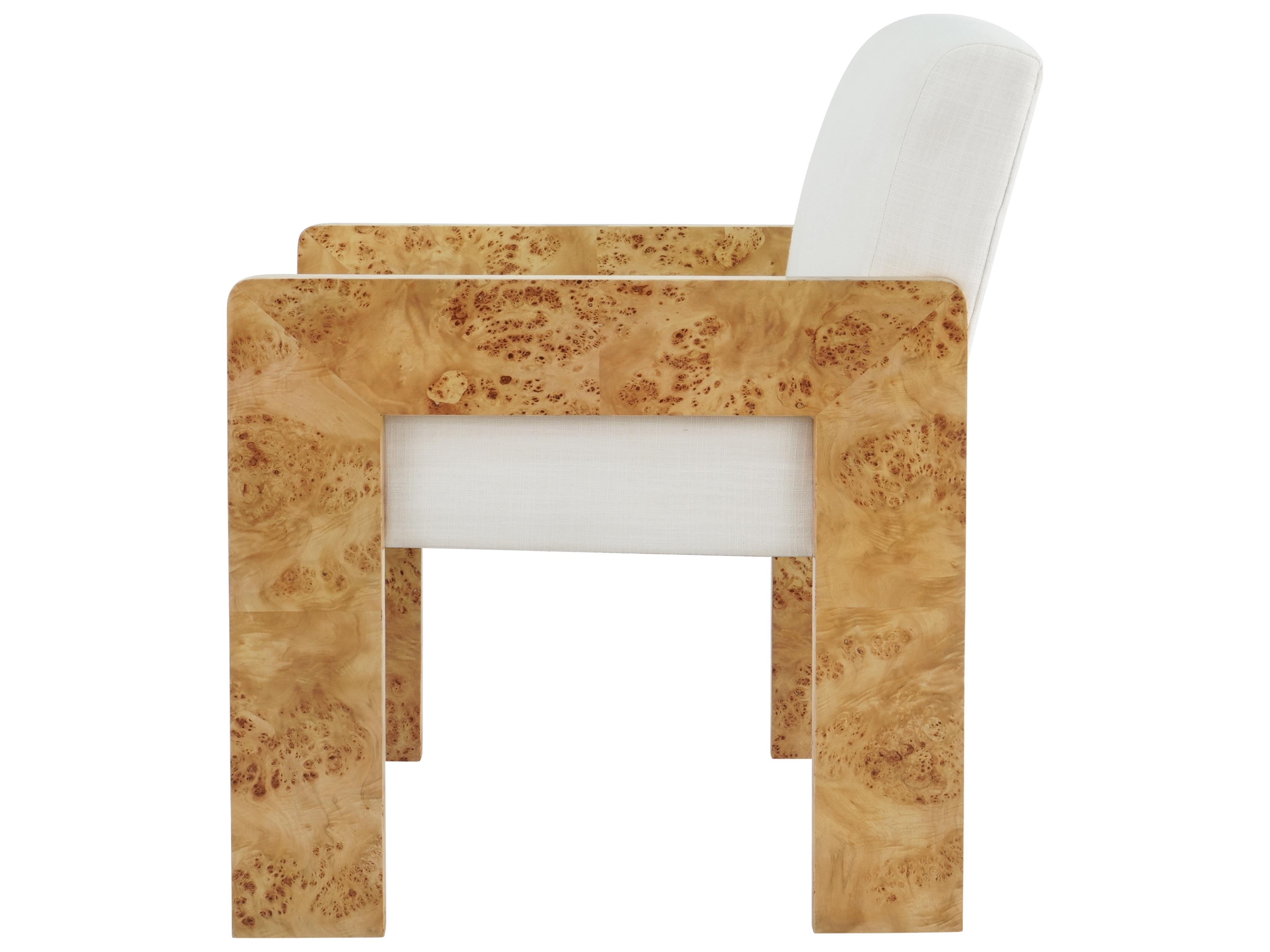 Worlds Away Burlwood Brown Upholstered Arm Dining Chair