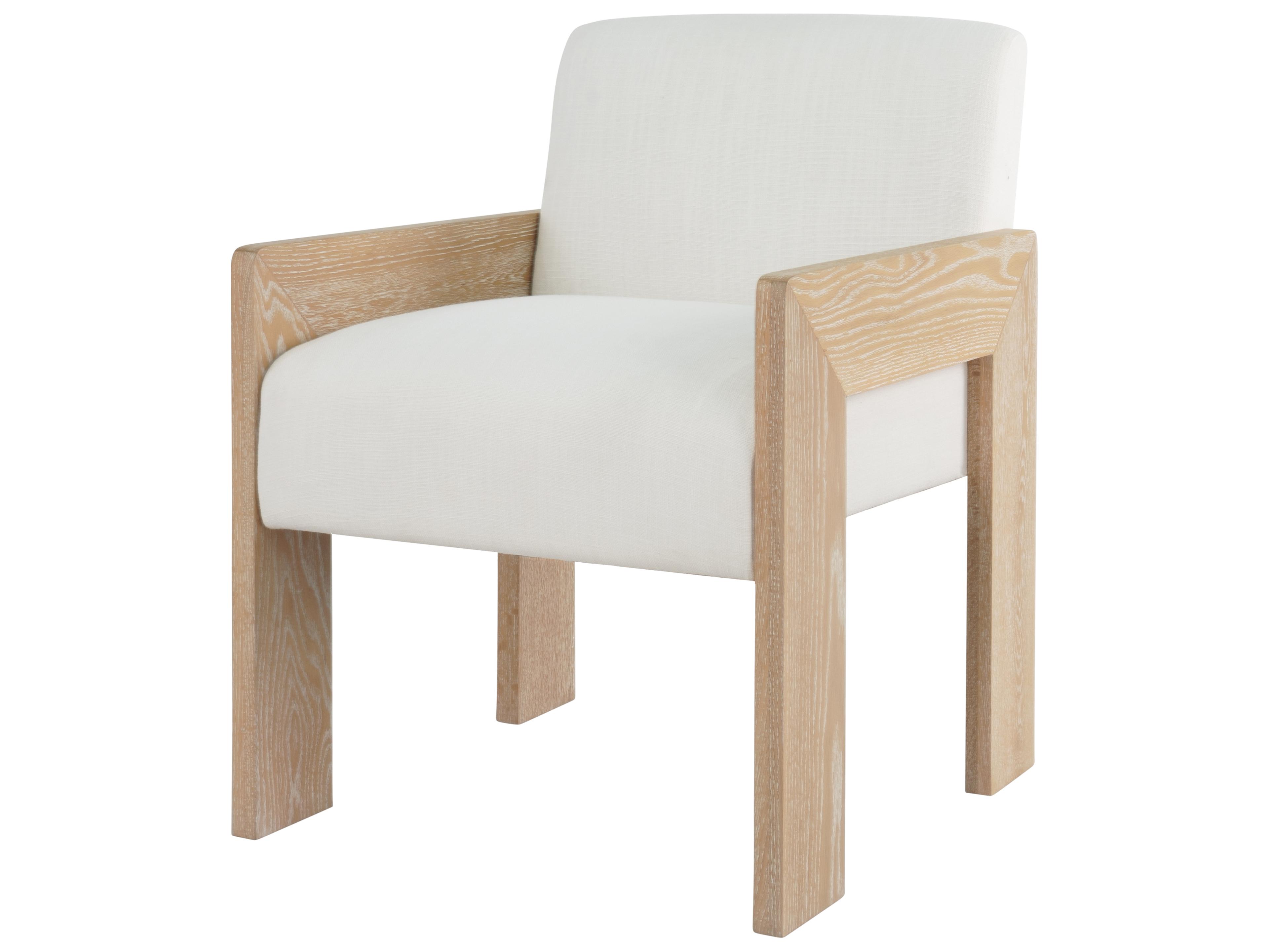 Oak Wood Beige Upholstered Arm Dining Chair