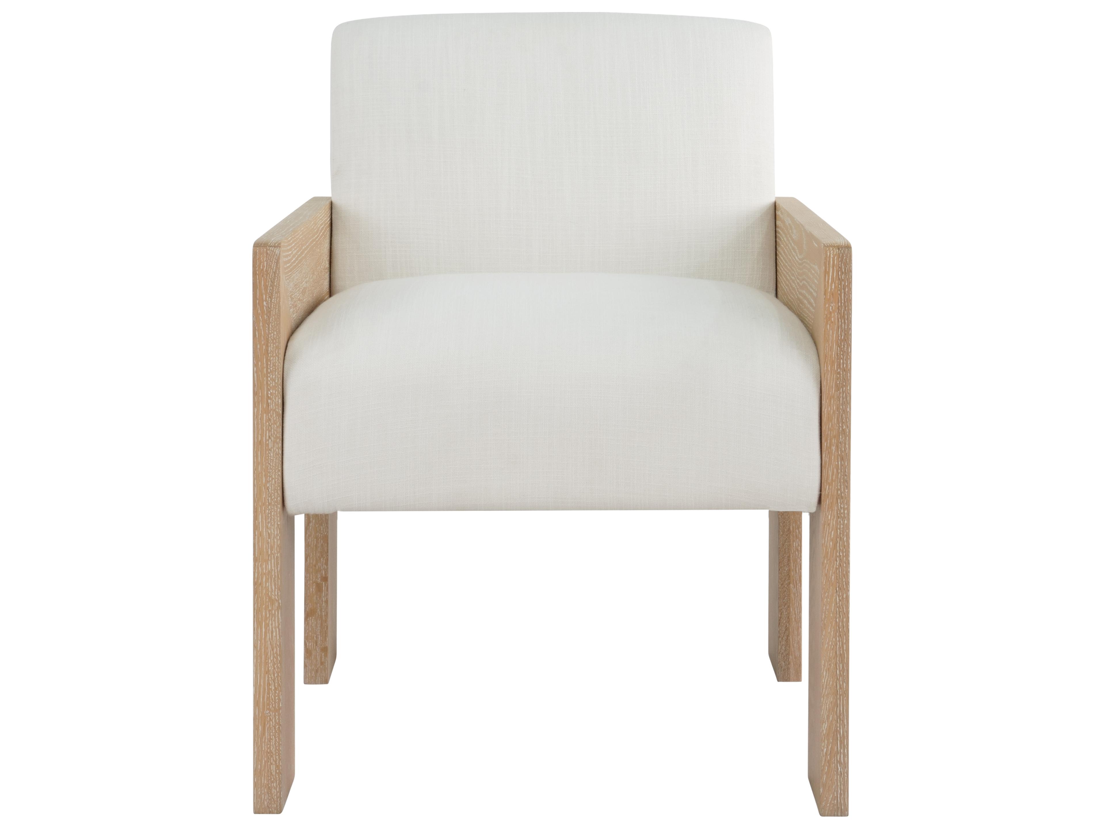 Worlds Away Oak Wood Beige Upholstered Arm Dining Chair