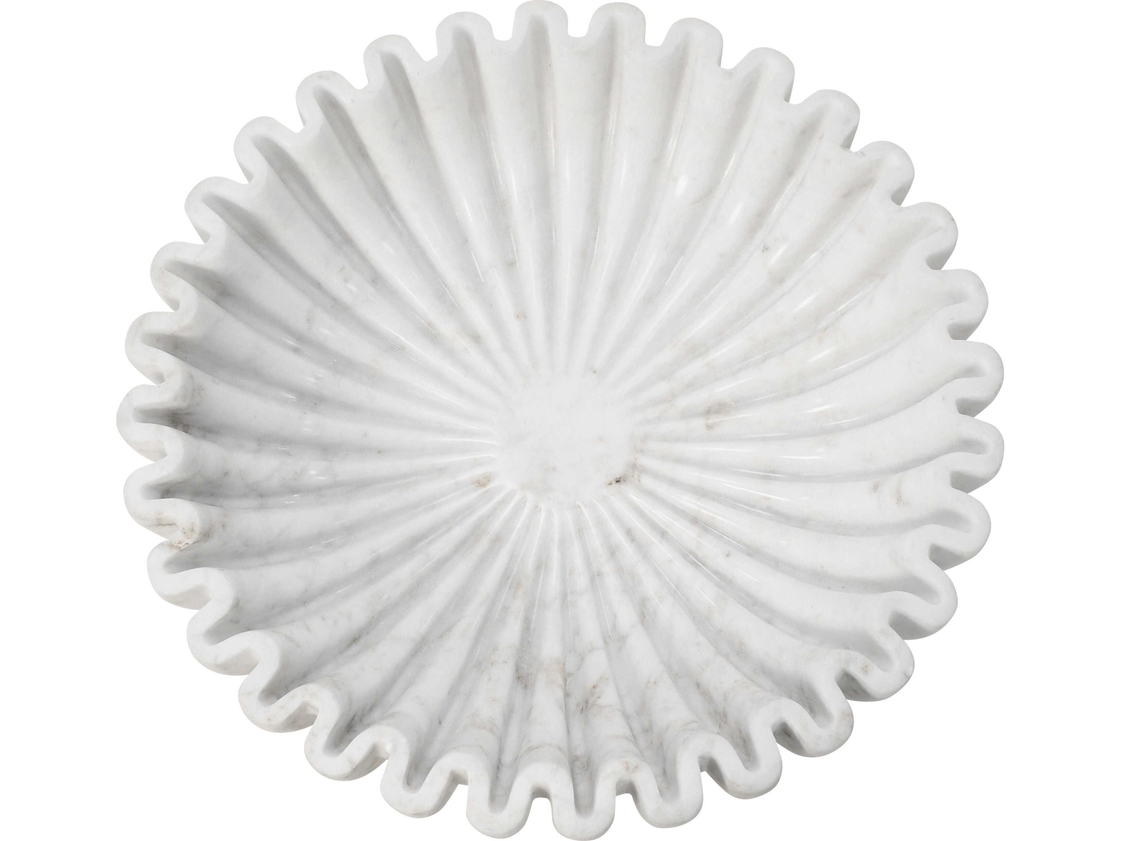 Worlds Away Augie Round Fluted White Marble Decorative Plate