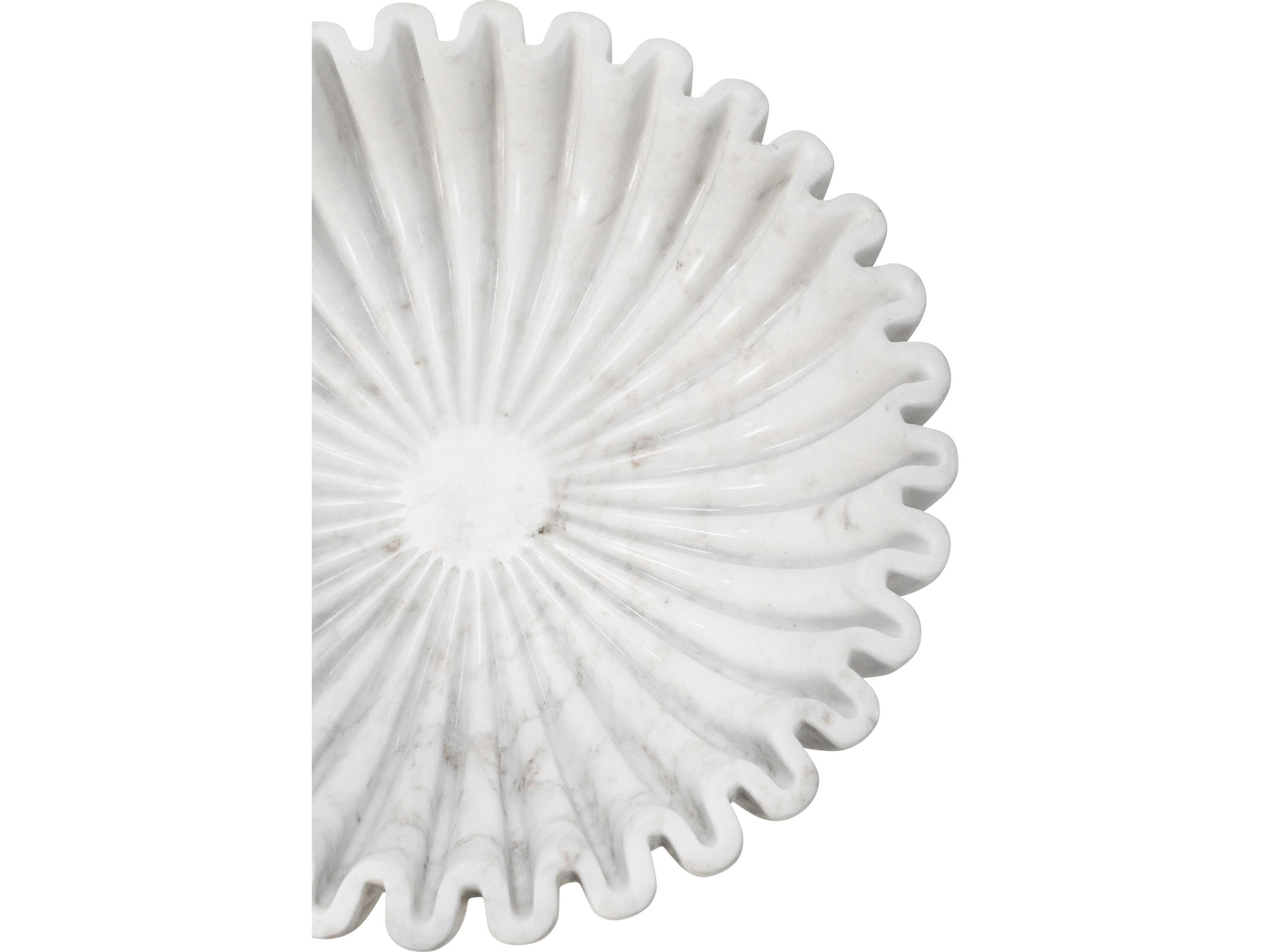 Worlds Away Augie Round Fluted White Marble Decorative Plate