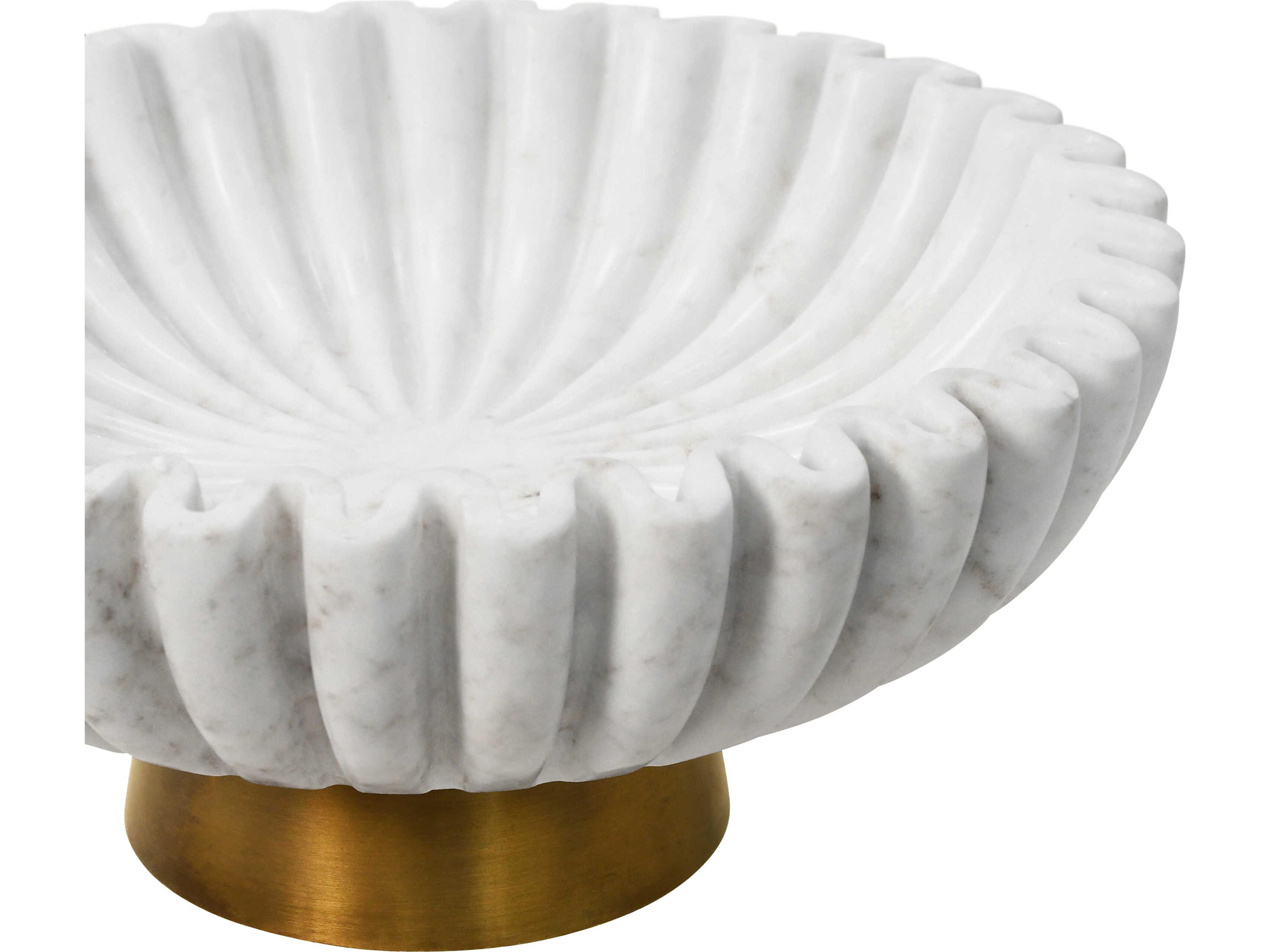 Worlds Away Augie Round Fluted White Marble Decorative Plate