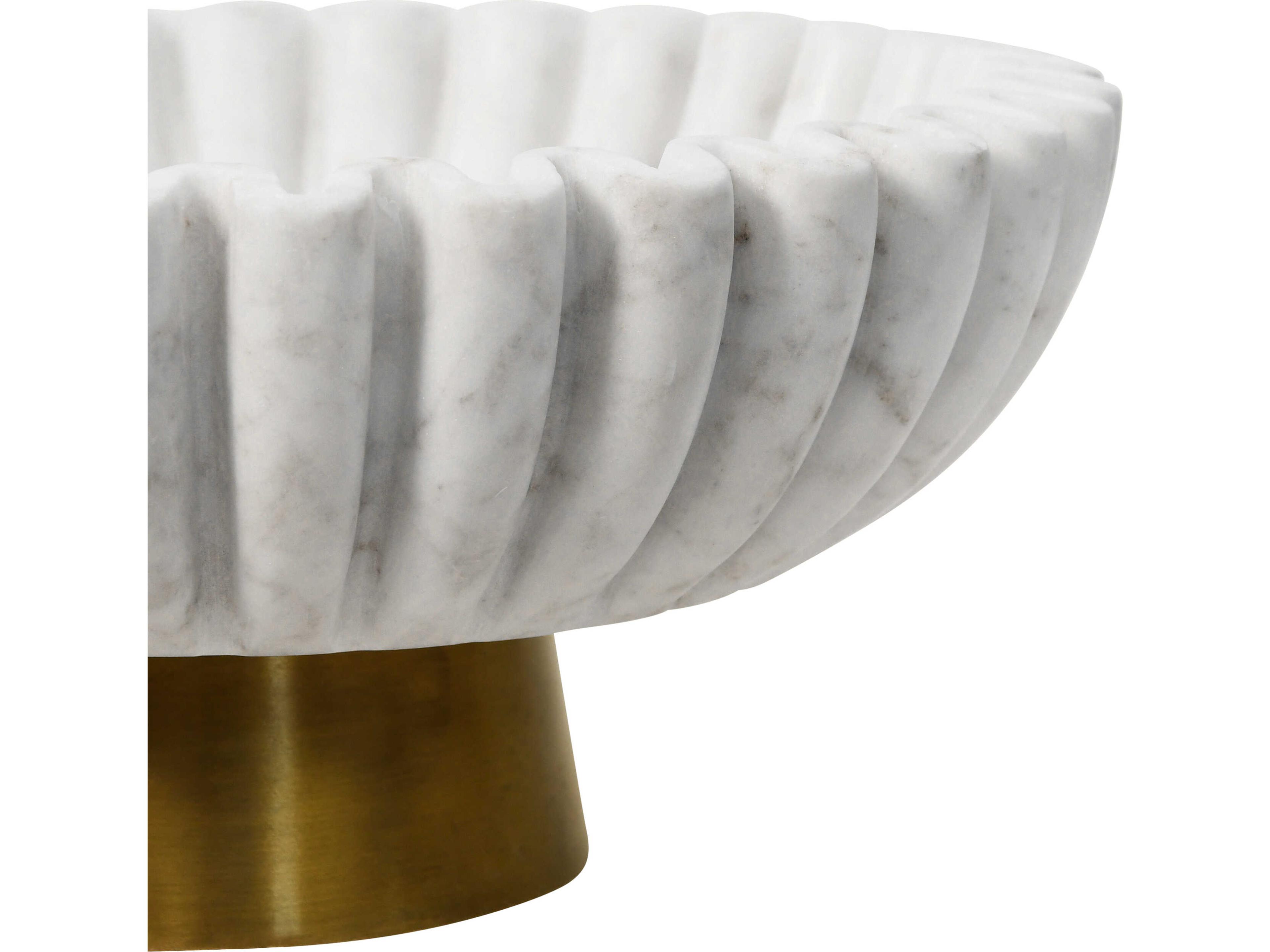 Worlds Away Augie Round Fluted White Marble Decorative Plate