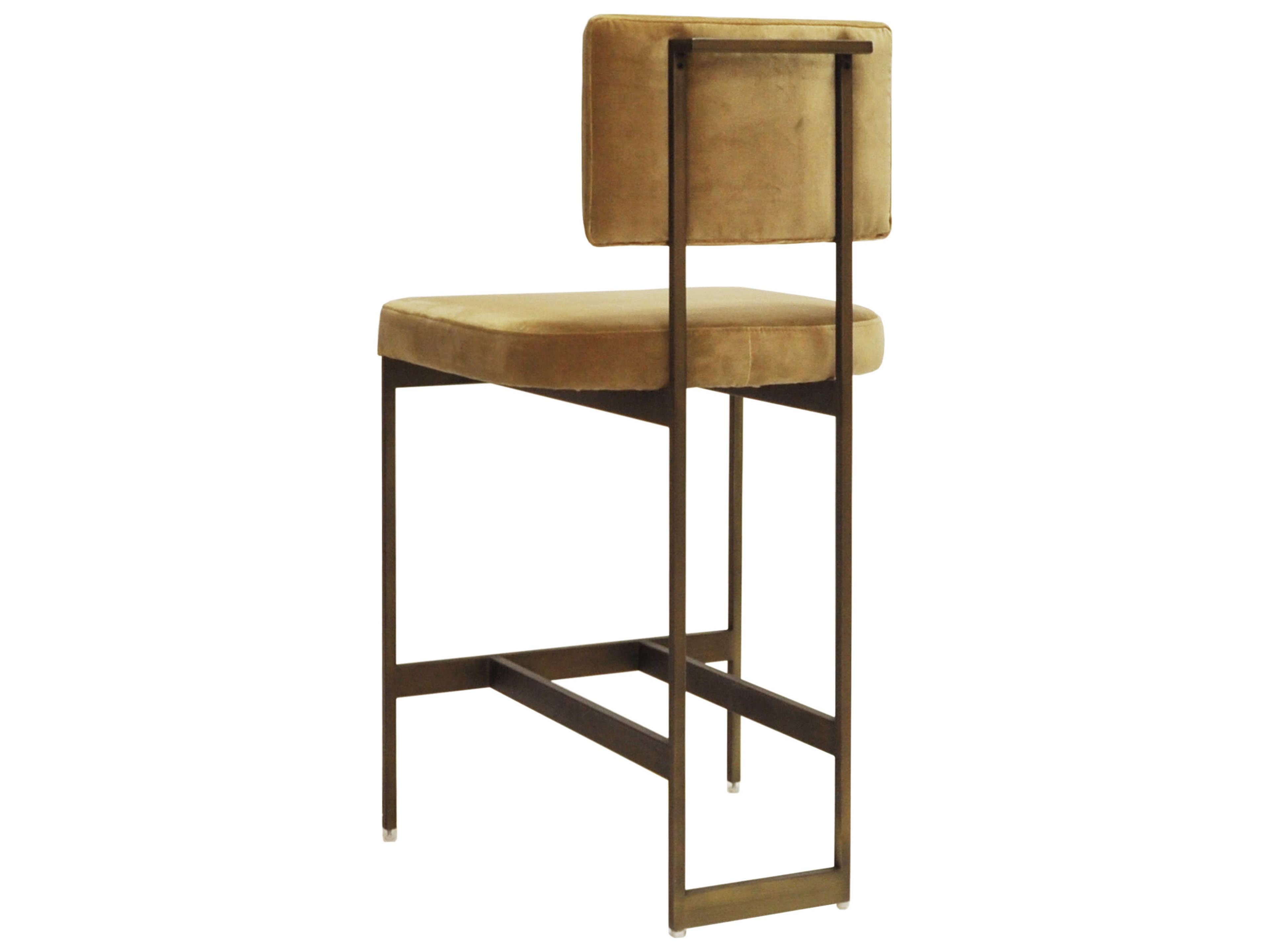 Worlds Away Upholstered Camel Velvet Bronze Counter Stool