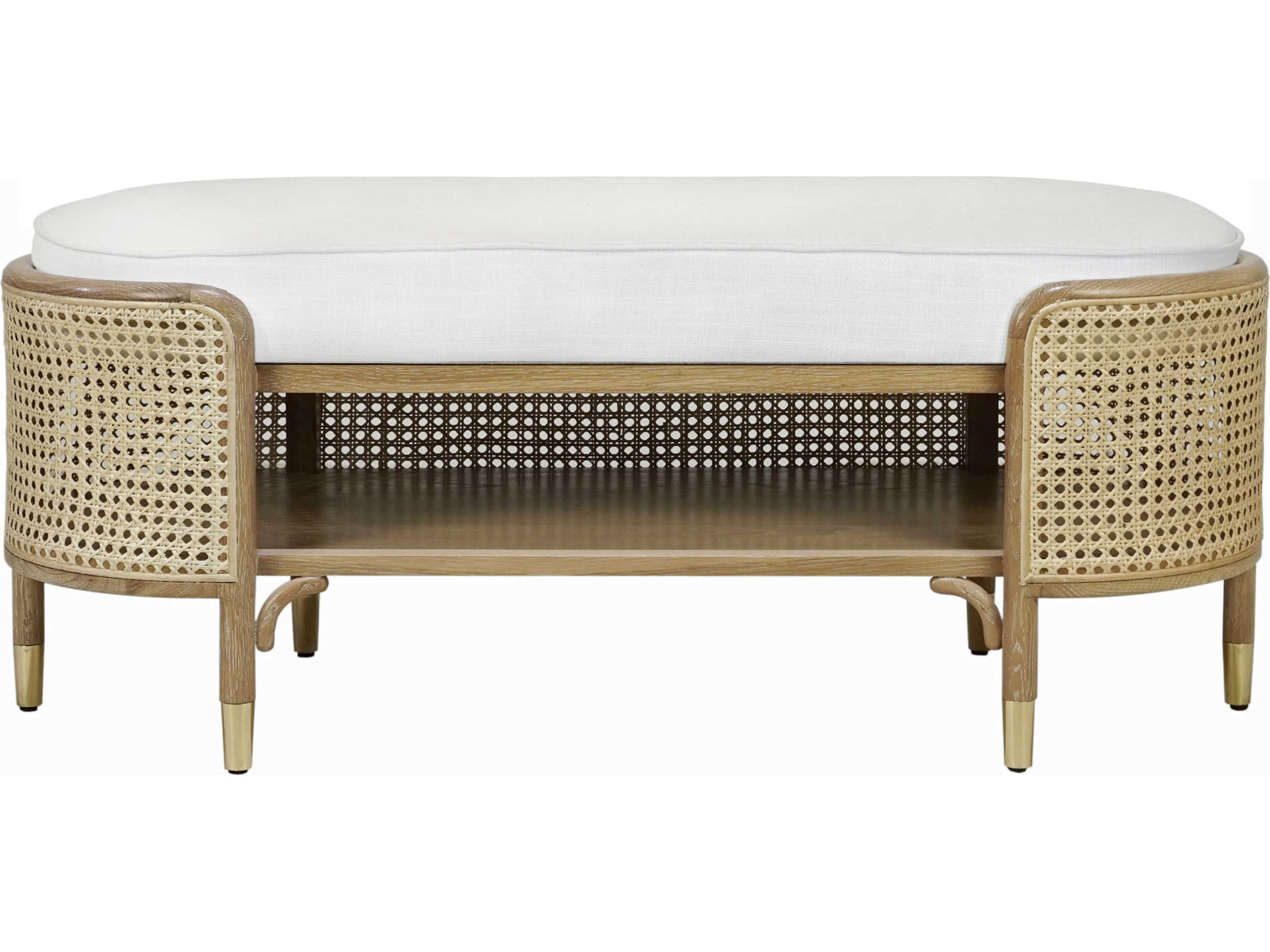 Worlds Away Cerused Oak Brown Upholstered Accent Bench