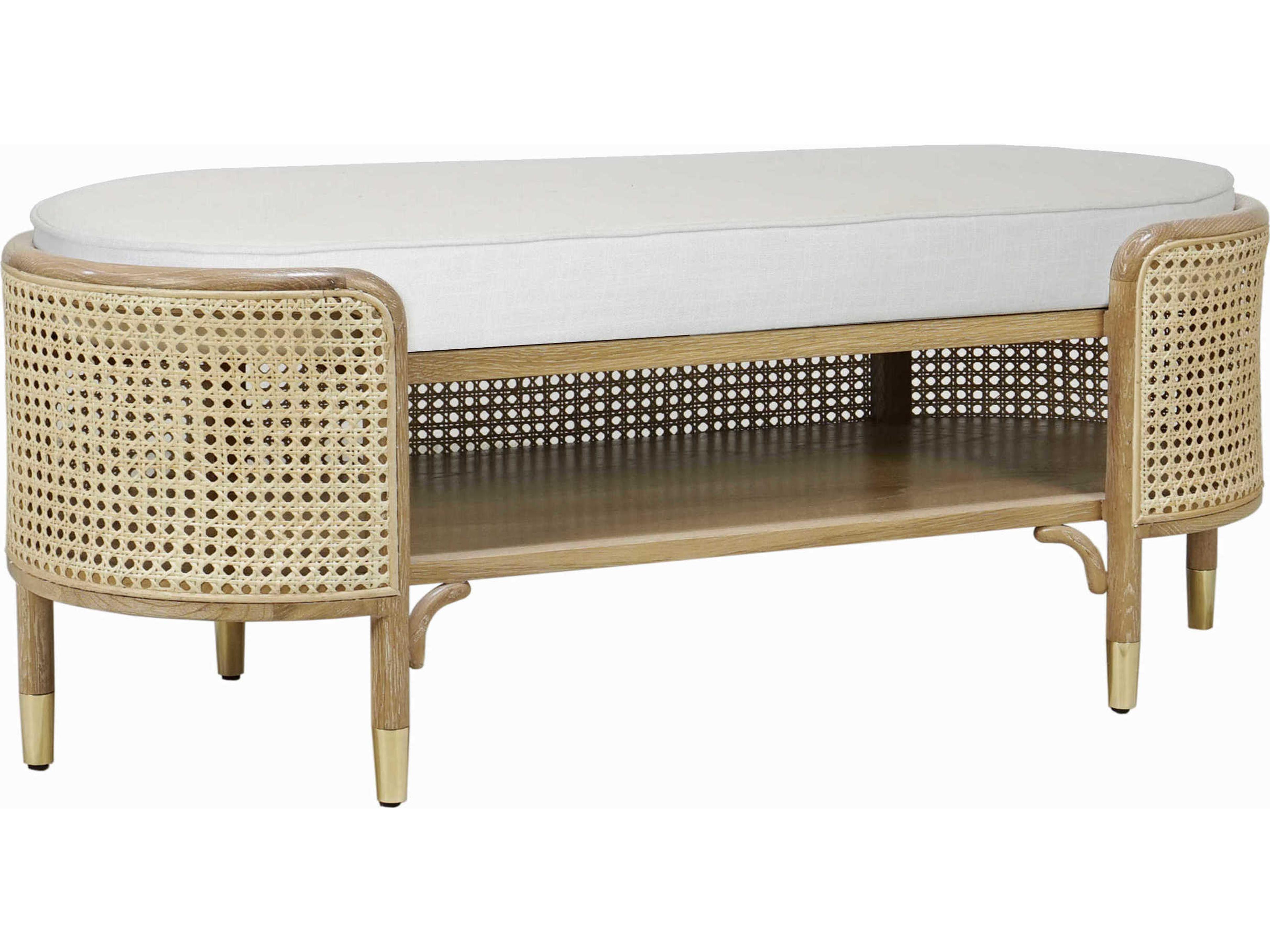 Cerused Oak Brown Upholstered Accent Bench