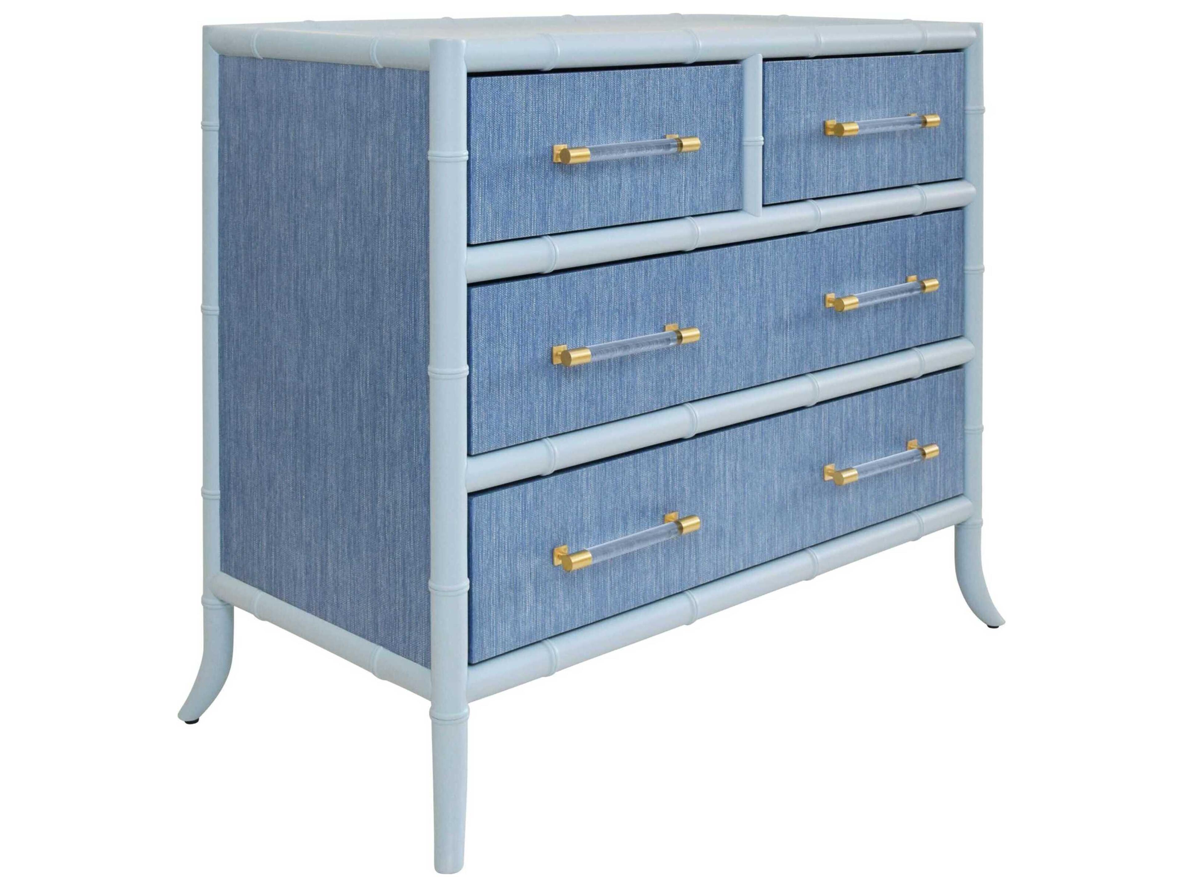 4-Drawers Blue Bamboo Wood Dresser