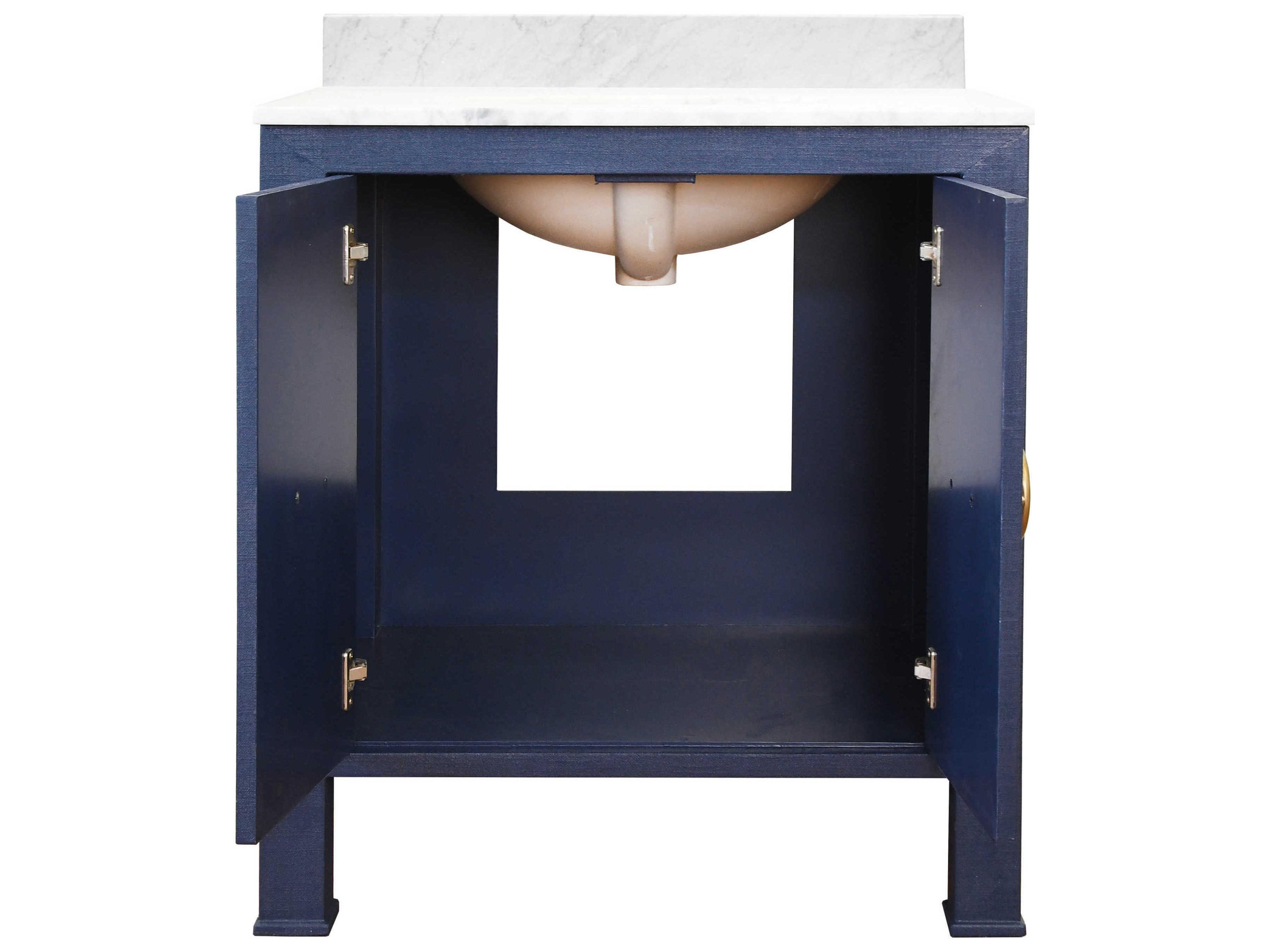 Worlds Away Navy / Antique Brass / White Carrara Marble 30" Single Vanity