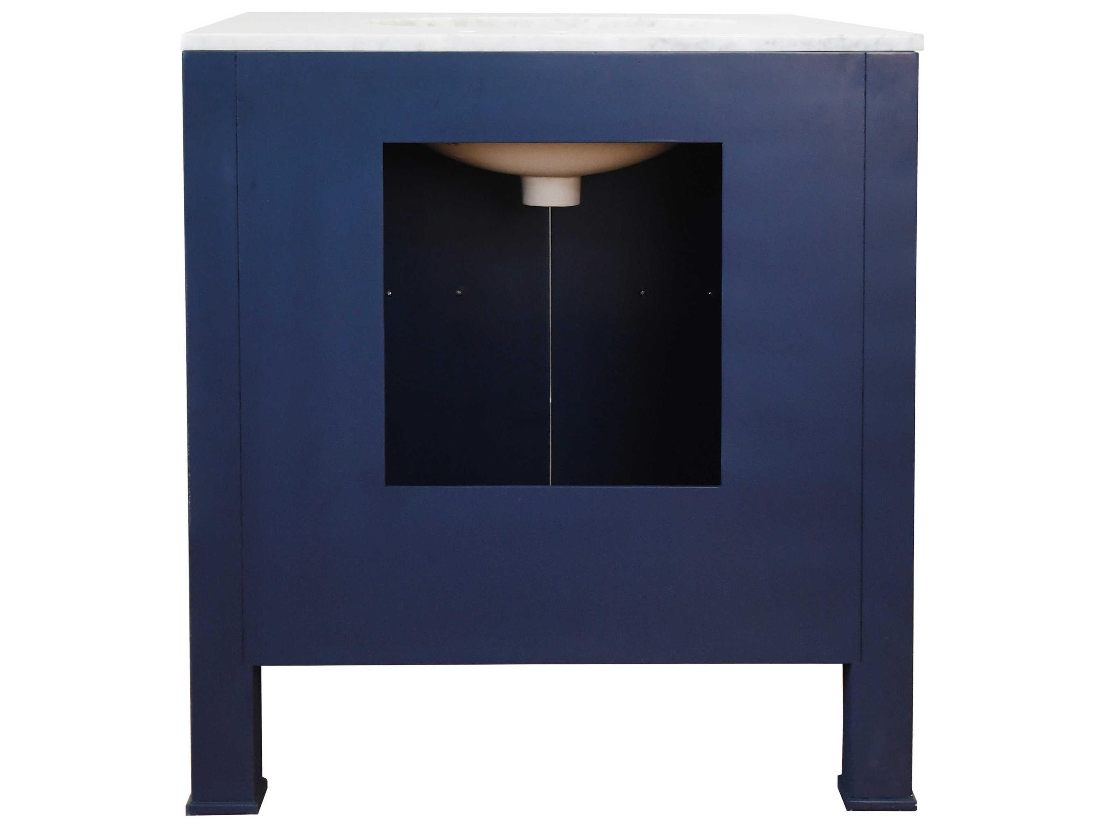 Worlds Away Navy / Antique Brass / White Carrara Marble 30" Single Vanity