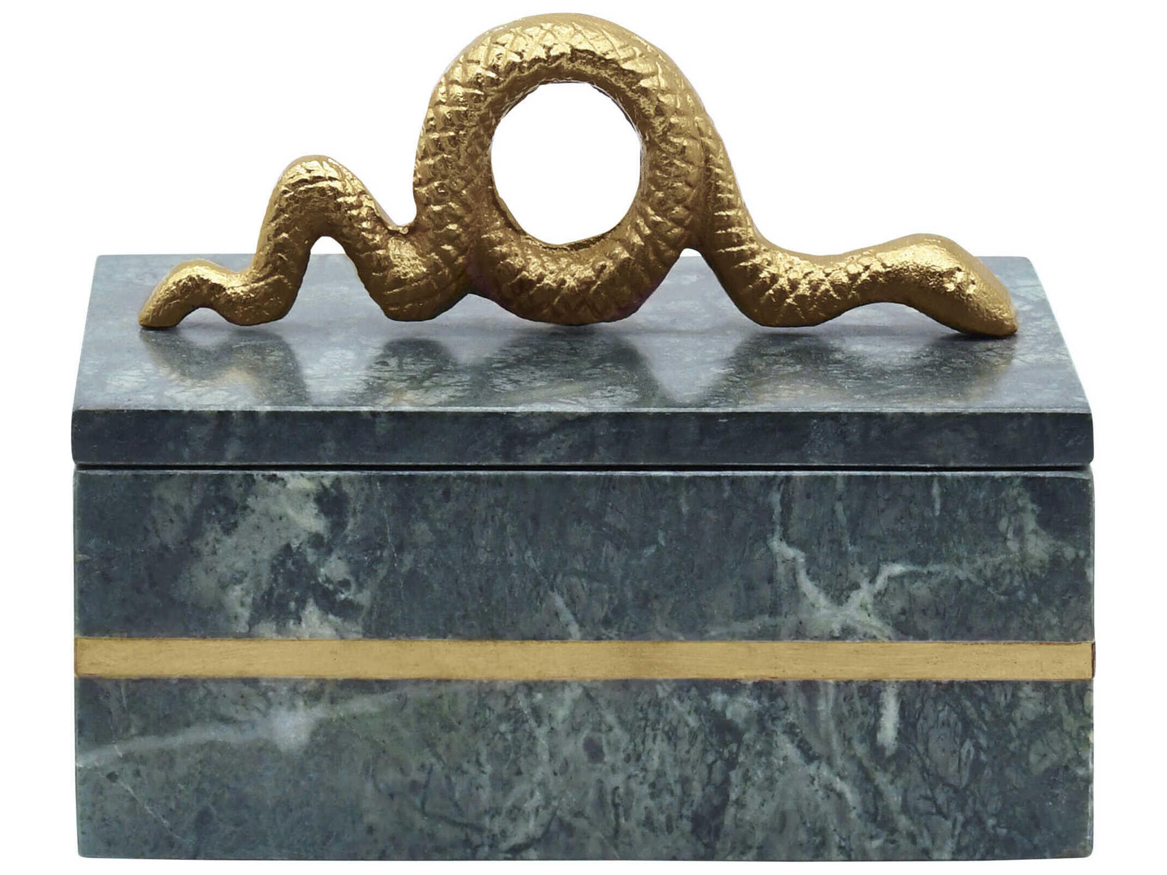 Worlds Away Snake Green / Brass Marble Box