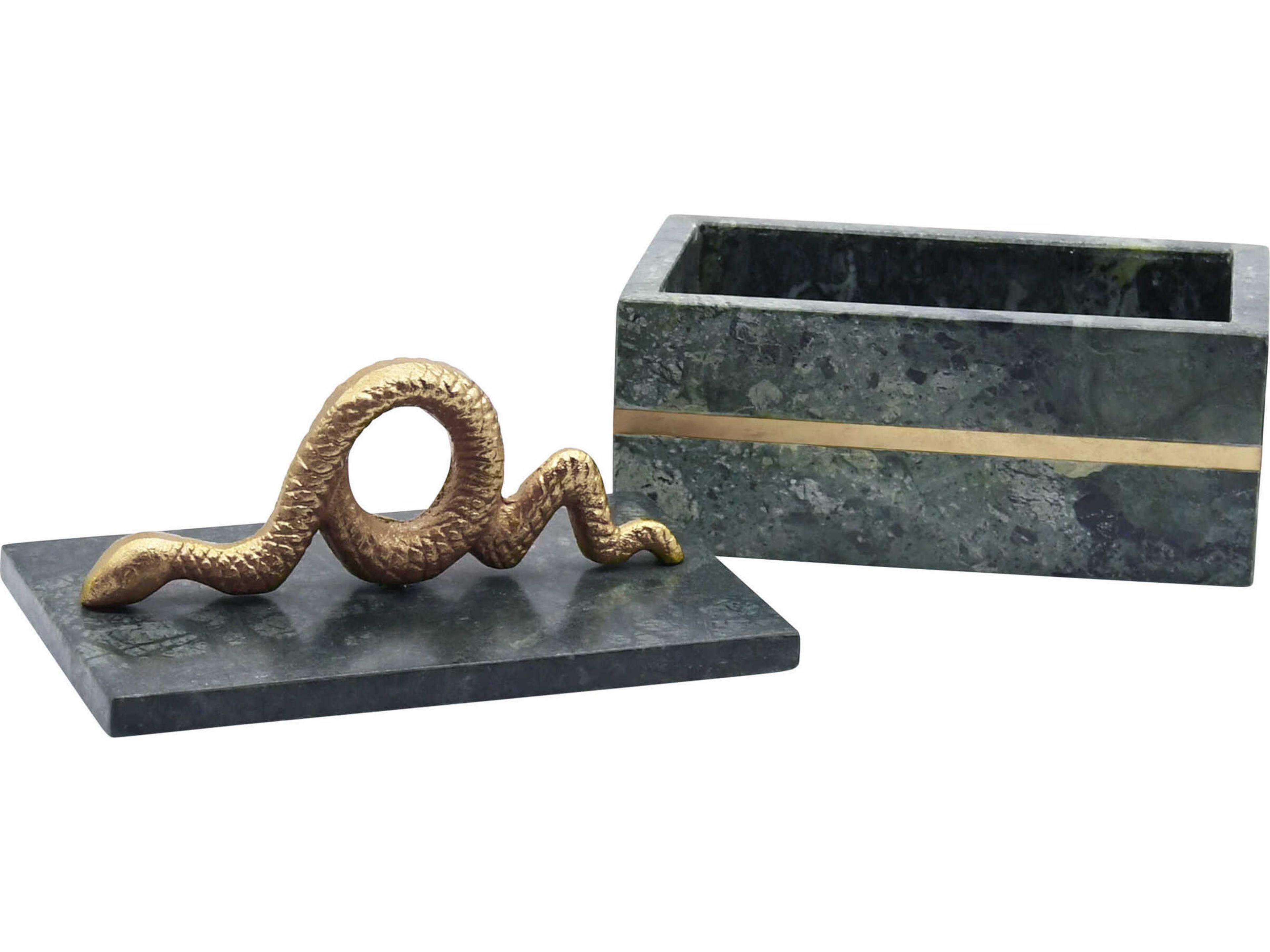 Worlds Away Snake Green / Brass Marble Box