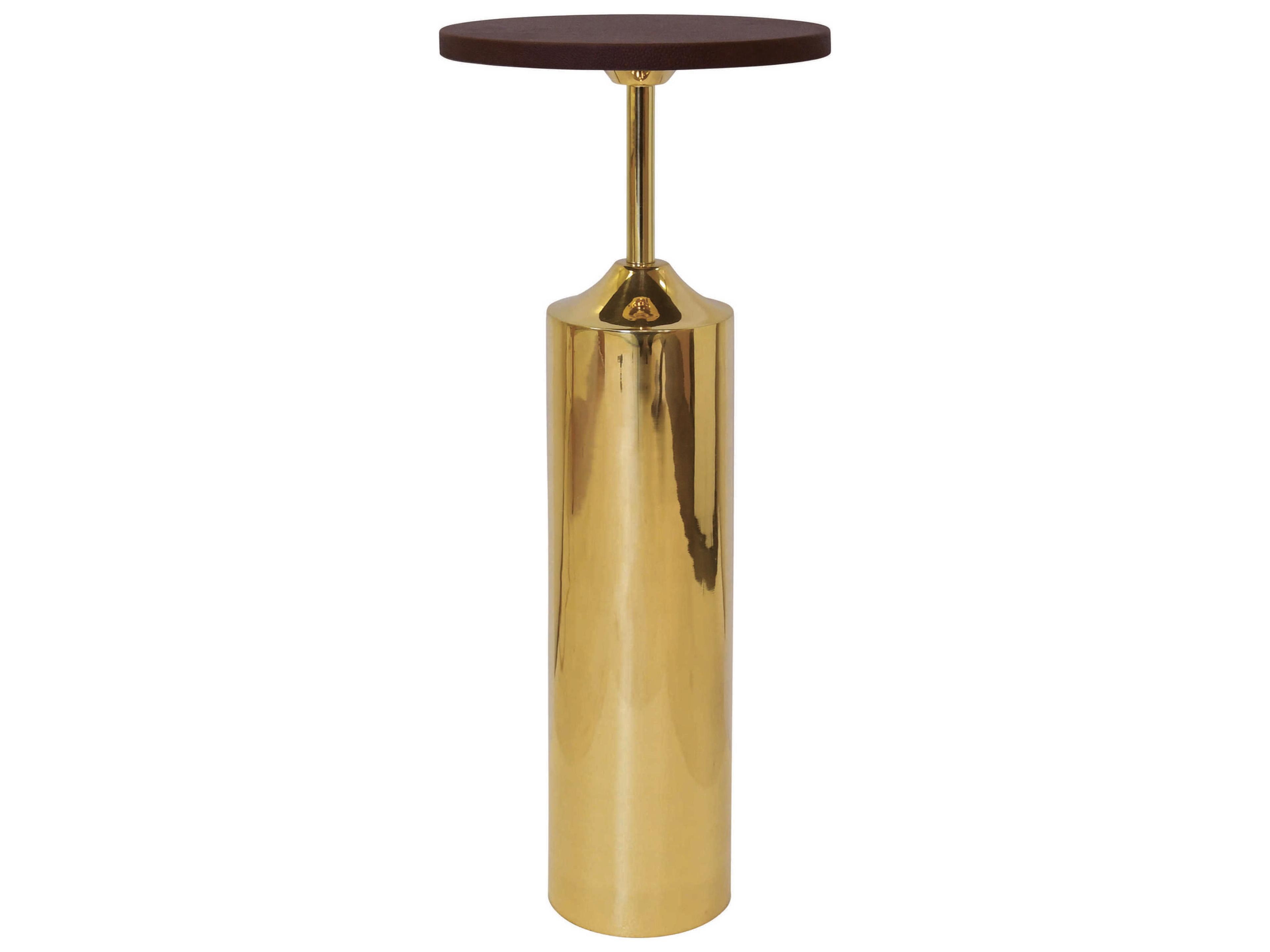 Worlds Away Round Leather Brass Cigar Table