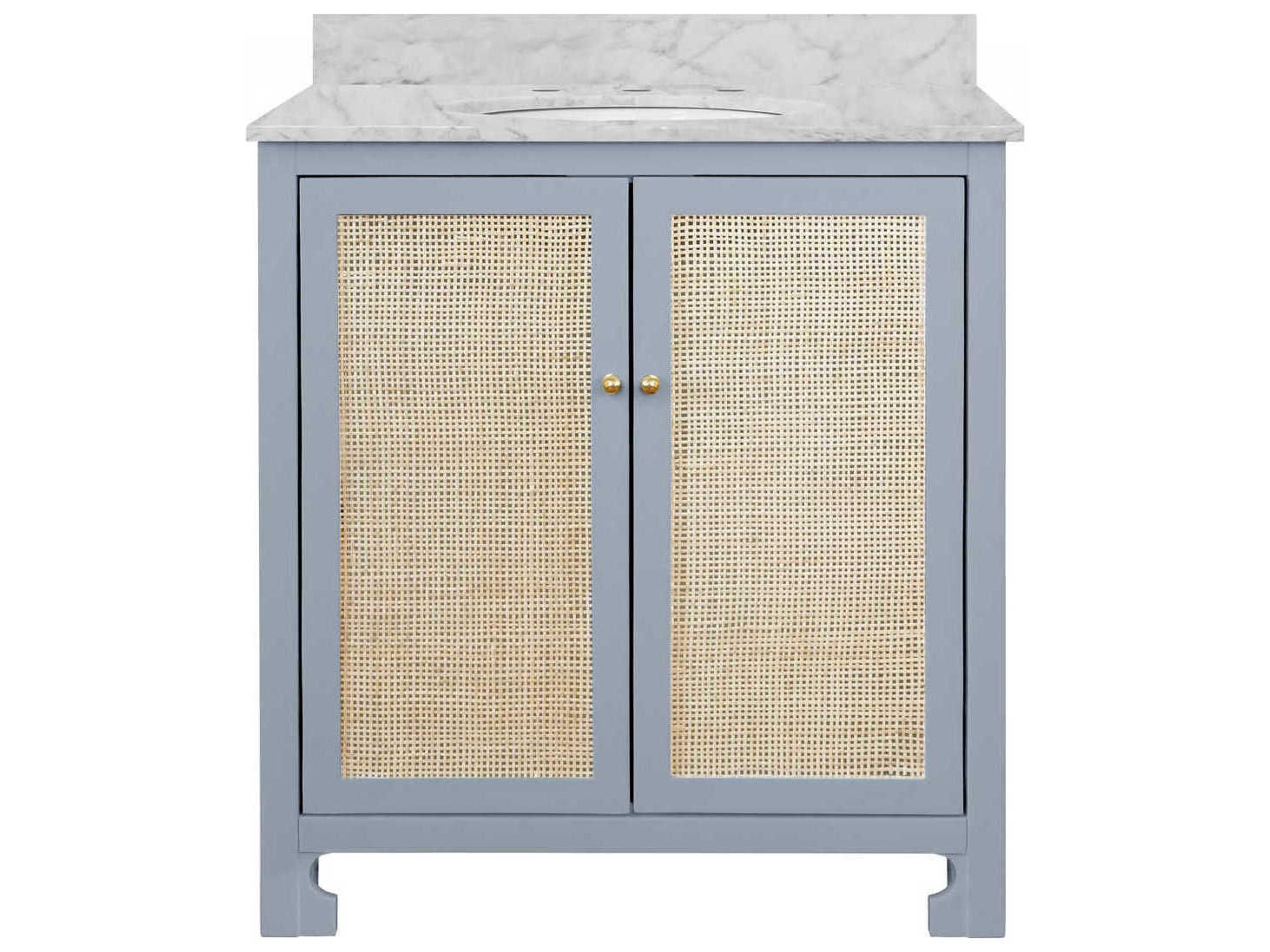 White Carrara Marble / Light Blye Matte Lacquer Vanity