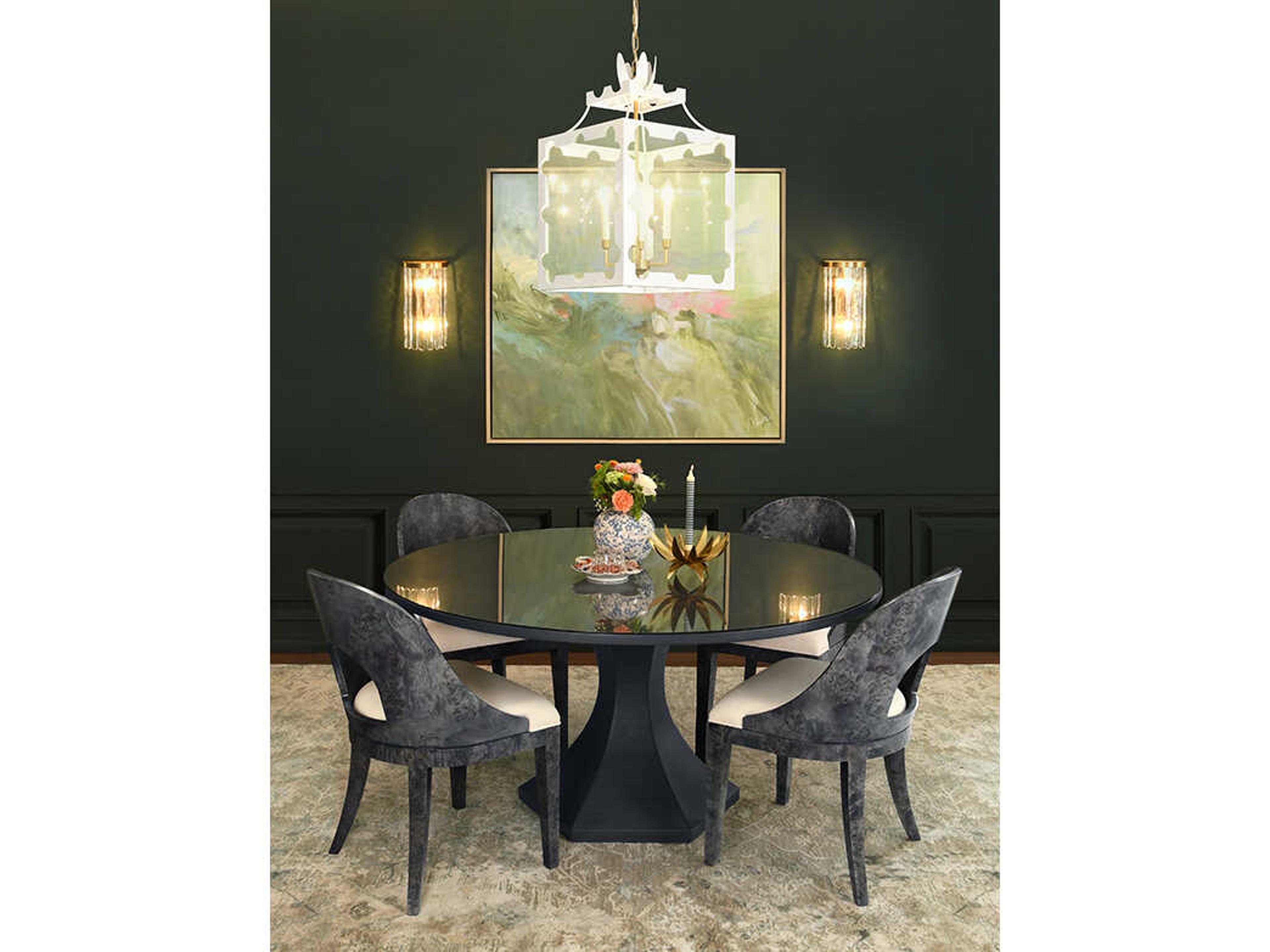 Worlds Away Bryce Round Wood Blue Dining Table