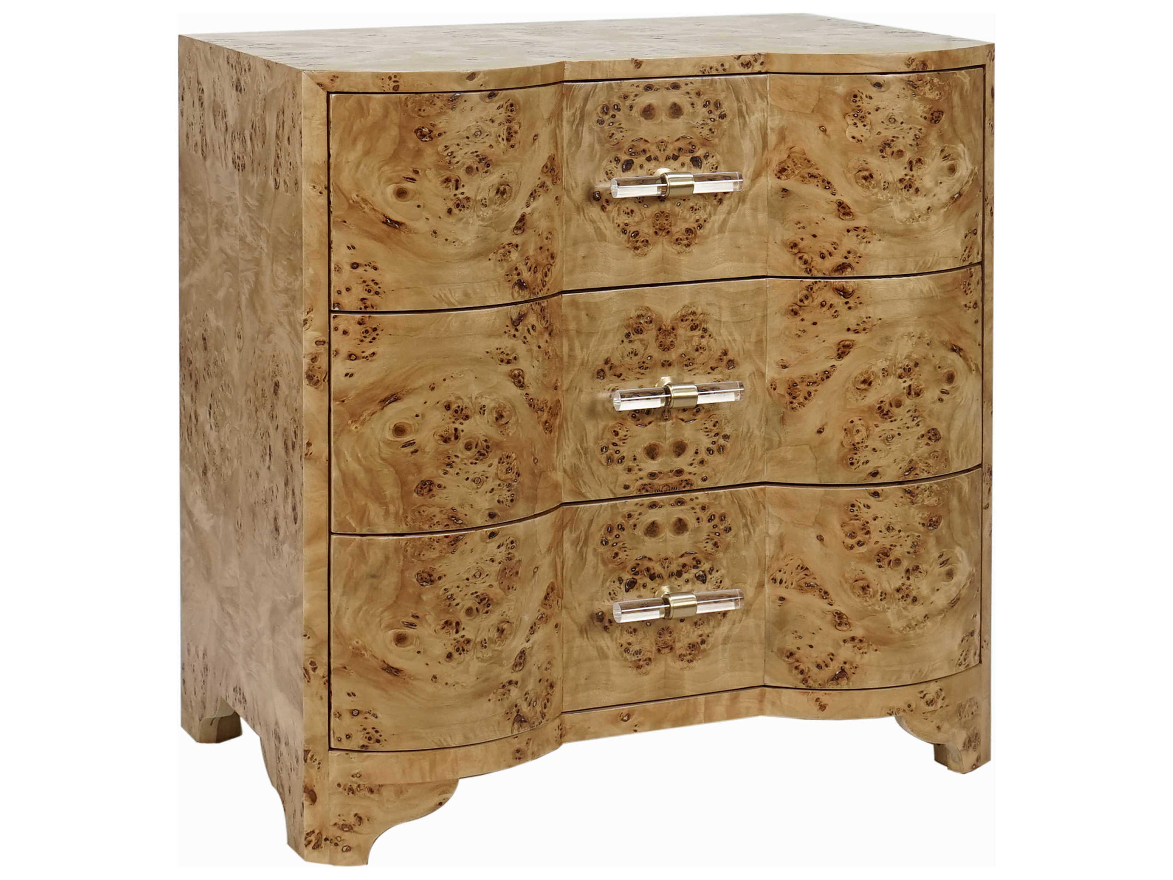3-Drawers Brown Hardwood Nightstand