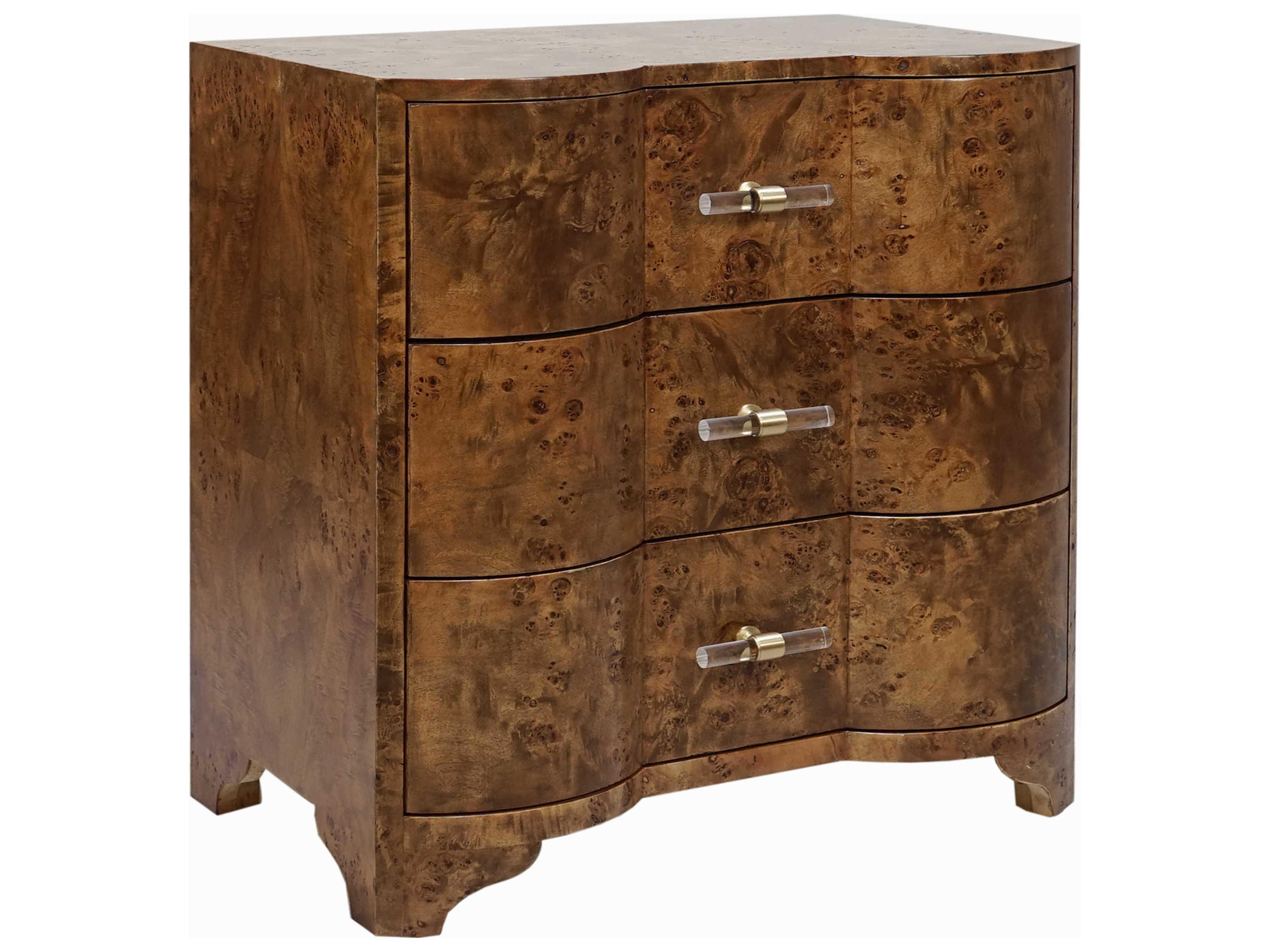 3-Drawers Brown Hardwood Nightstand