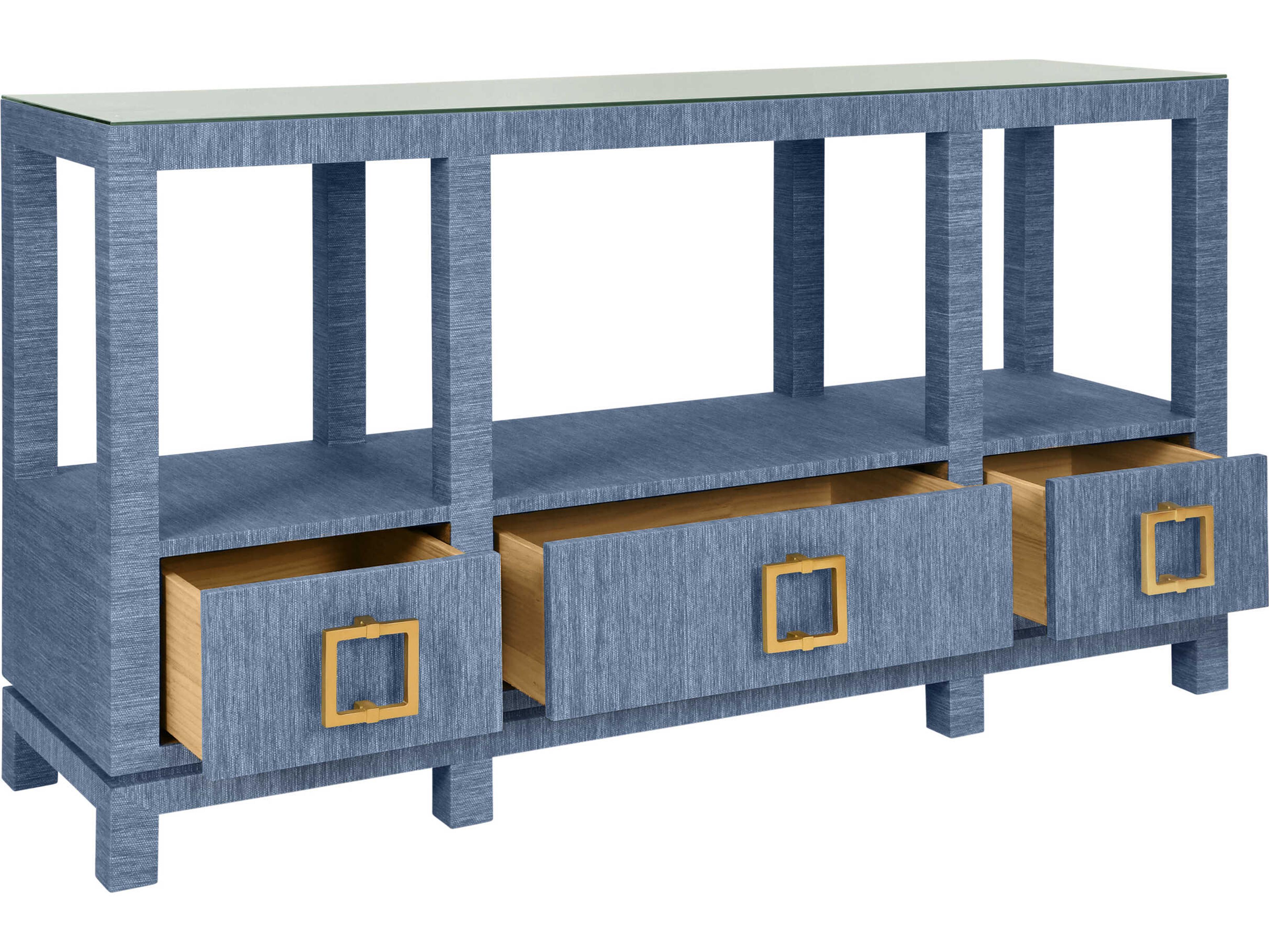 Worlds Away Campbell Rectangular Wood Blue Console Table