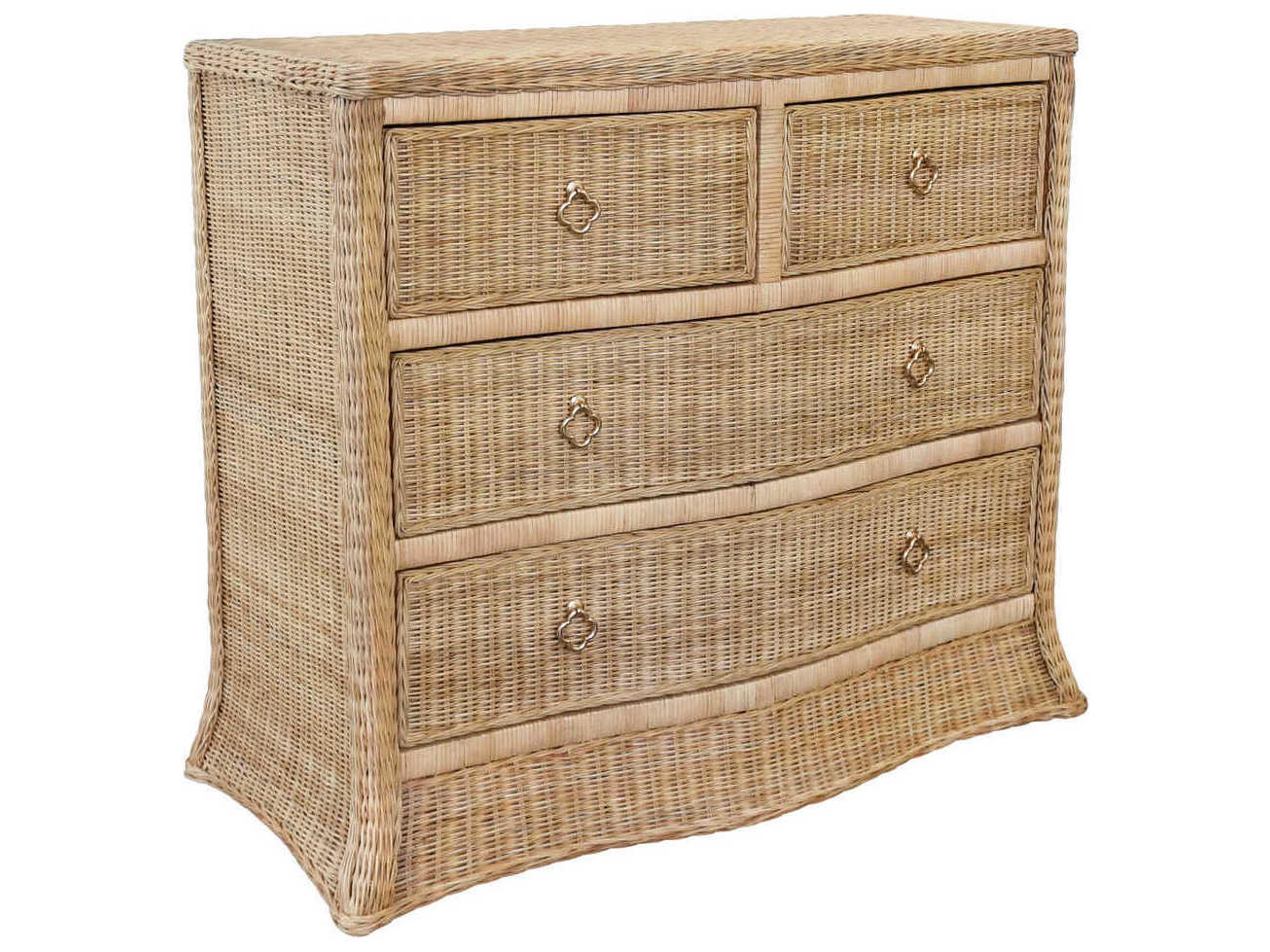 4-Drawers Woven Rattan Brown Accent Chest