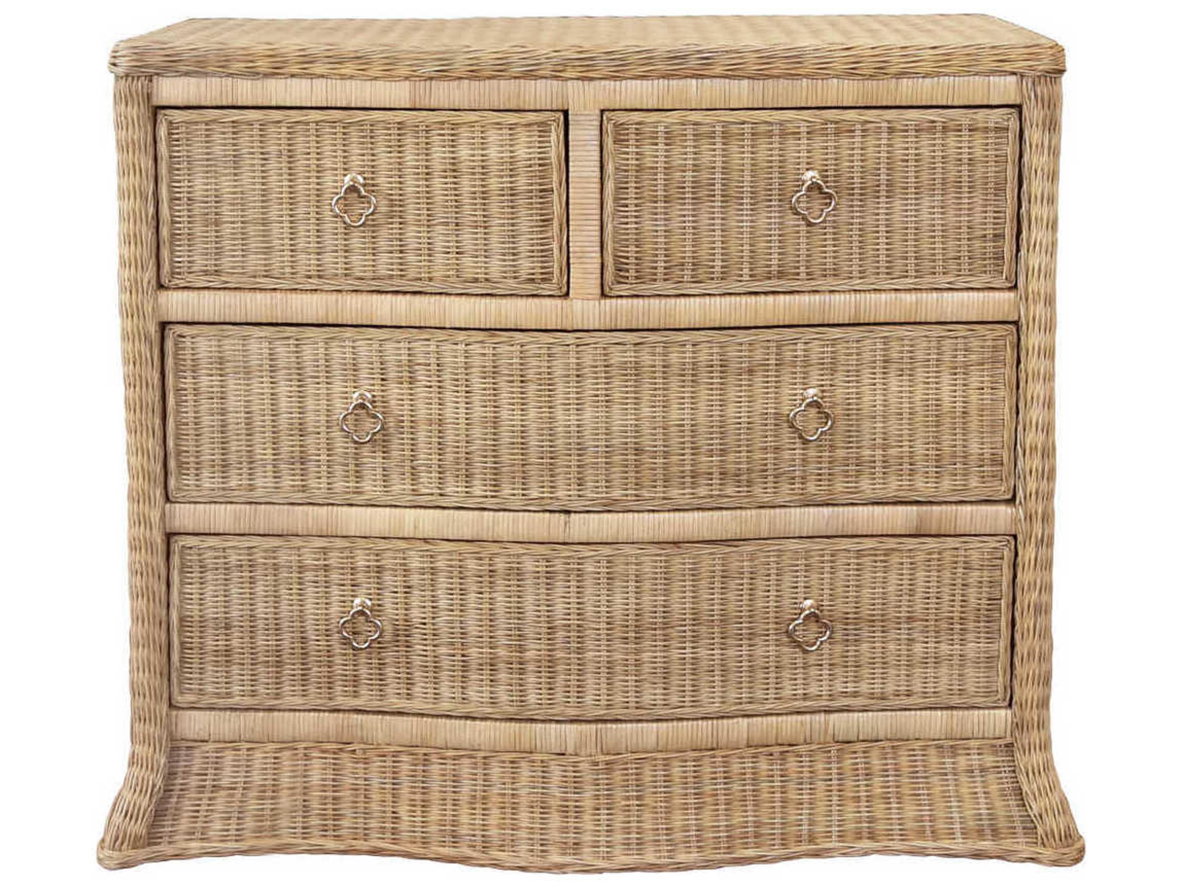 Worlds Away 4-Drawers Woven Rattan Brown Accent Chest