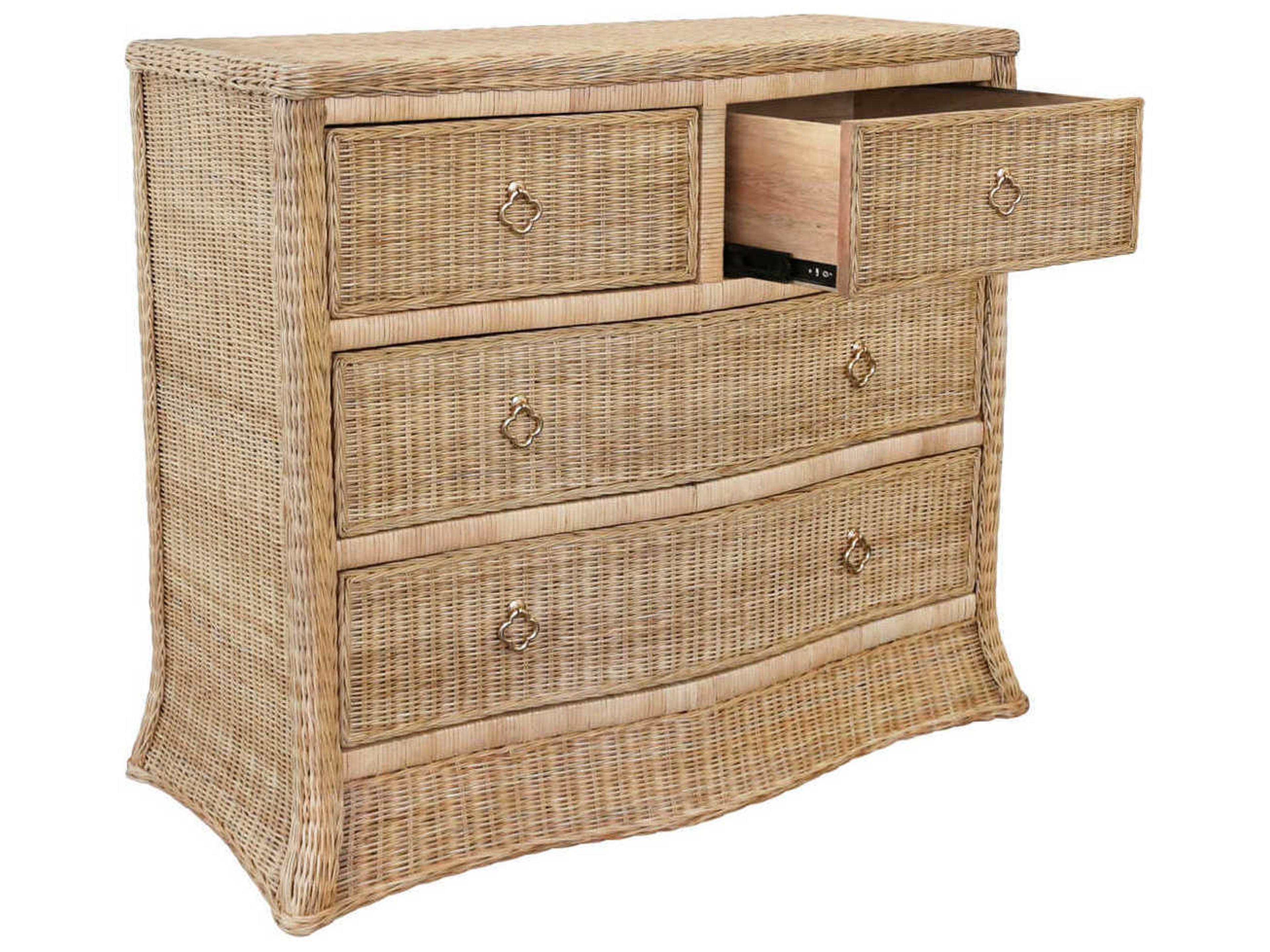 Worlds Away 4-Drawers Woven Rattan Brown Accent Chest