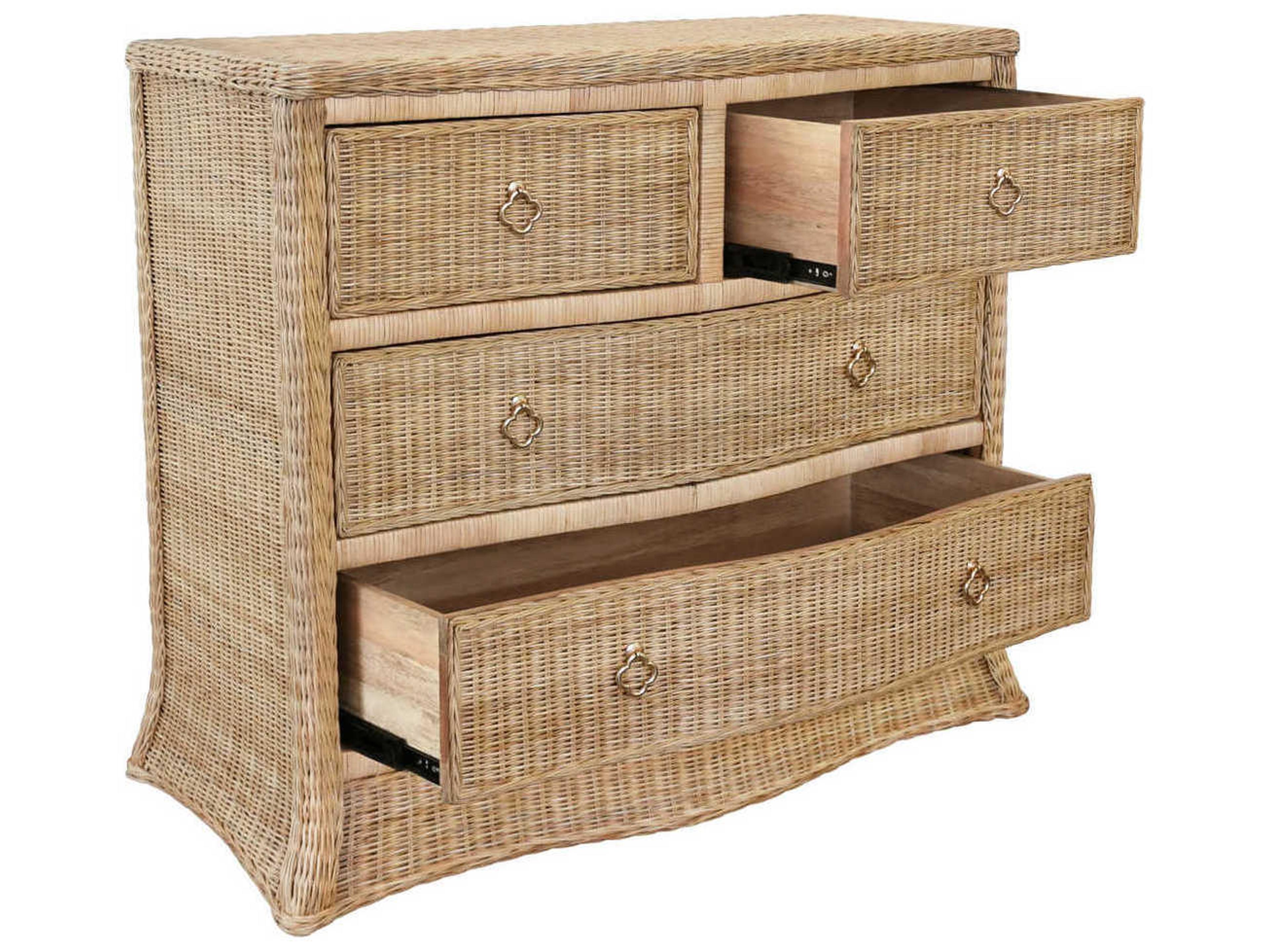 Worlds Away 4-Drawers Woven Rattan Brown Accent Chest