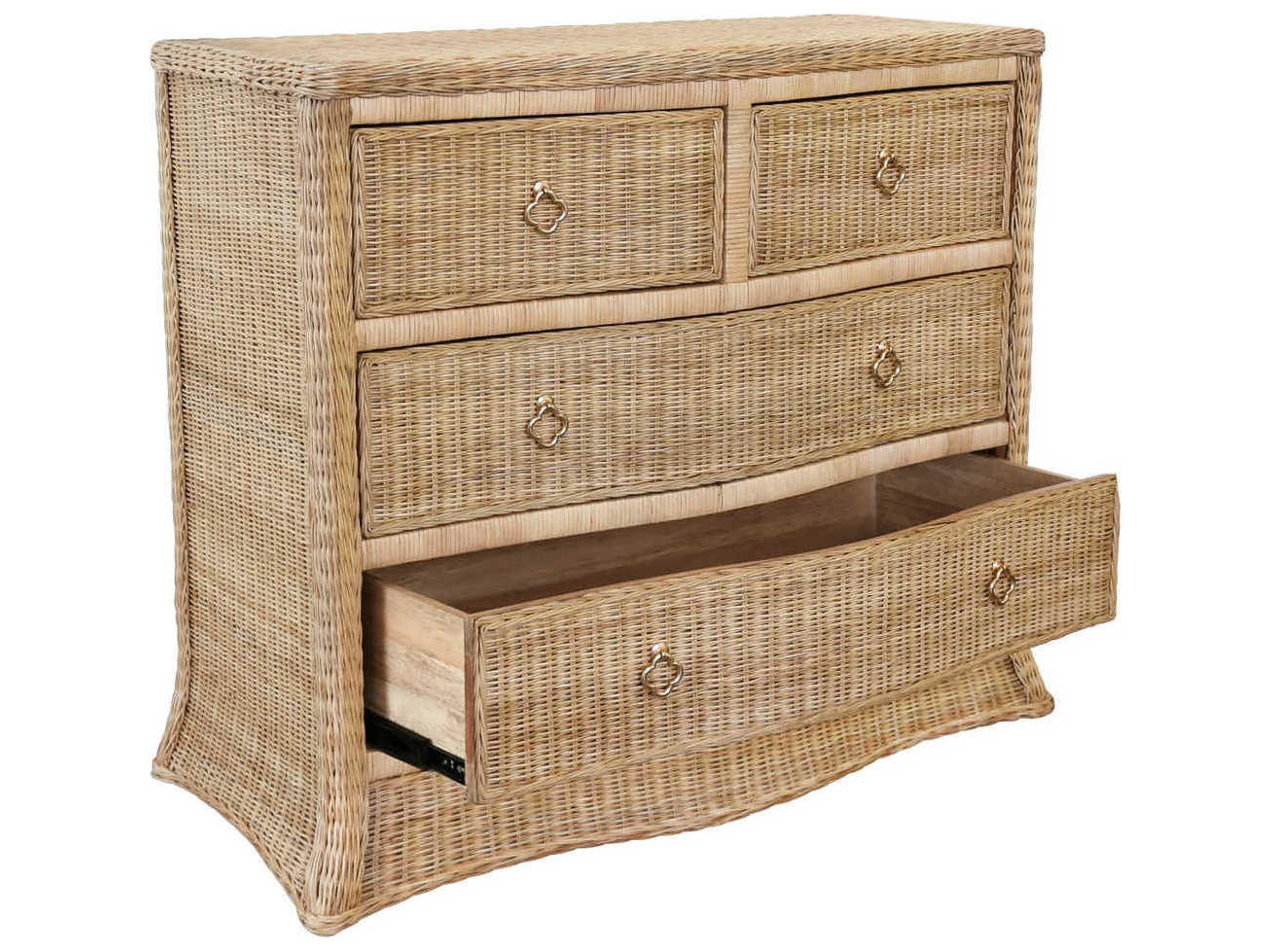 Worlds Away 4-Drawers Woven Rattan Brown Accent Chest