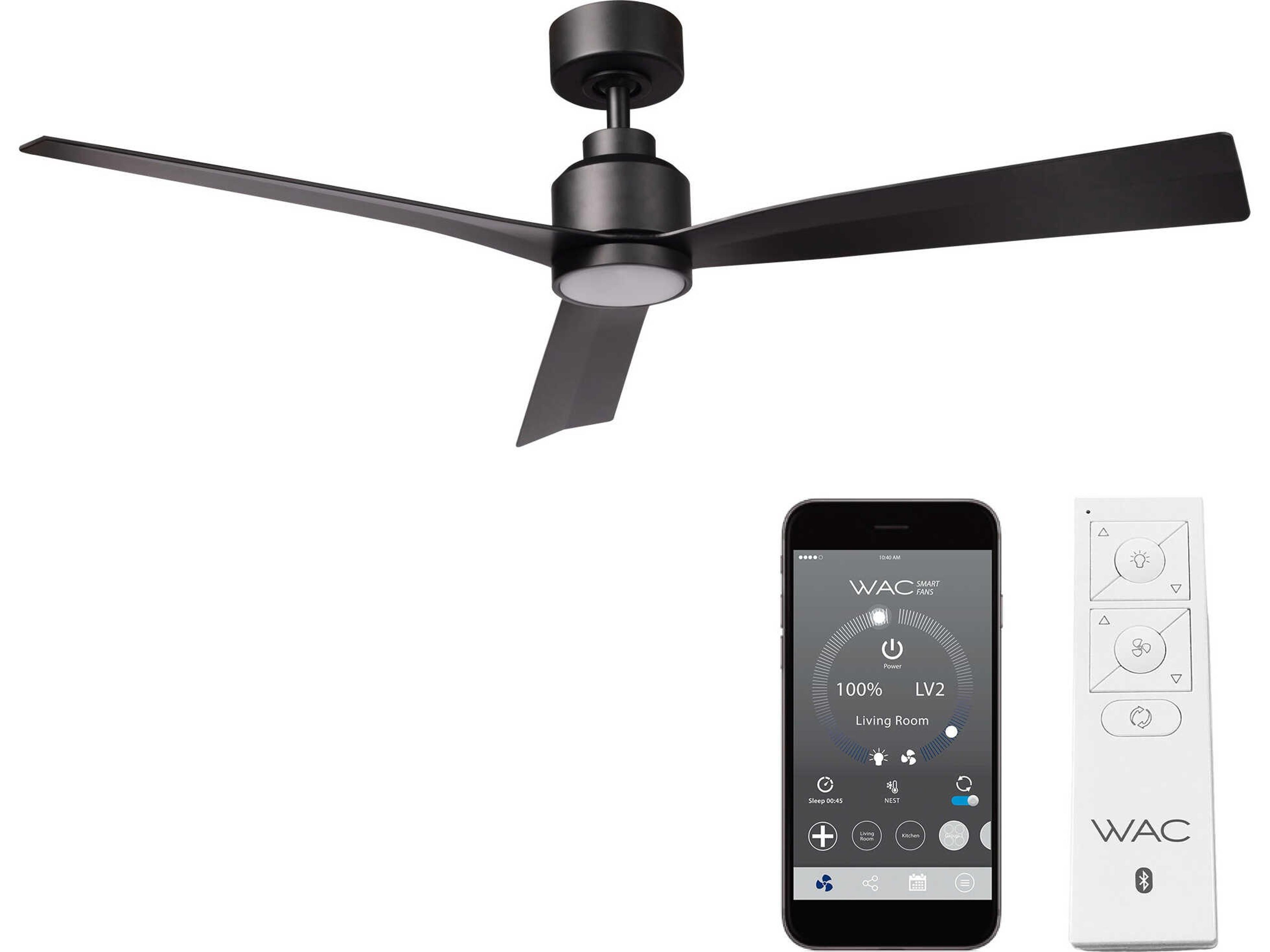 Clean 52 Inch Smart LED Ceiling Fan in Matte Black